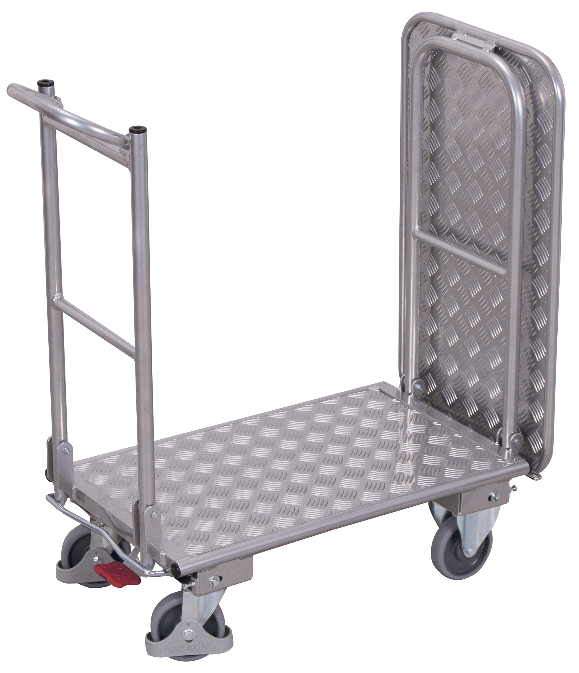 Kompakter Aluminium Klappbügelwagen mit 2 Etagen 890 × 450 mm mit Riffelblech-Ladeflächen, 150 kg Traglast, ideal für Lager & Werkstatt