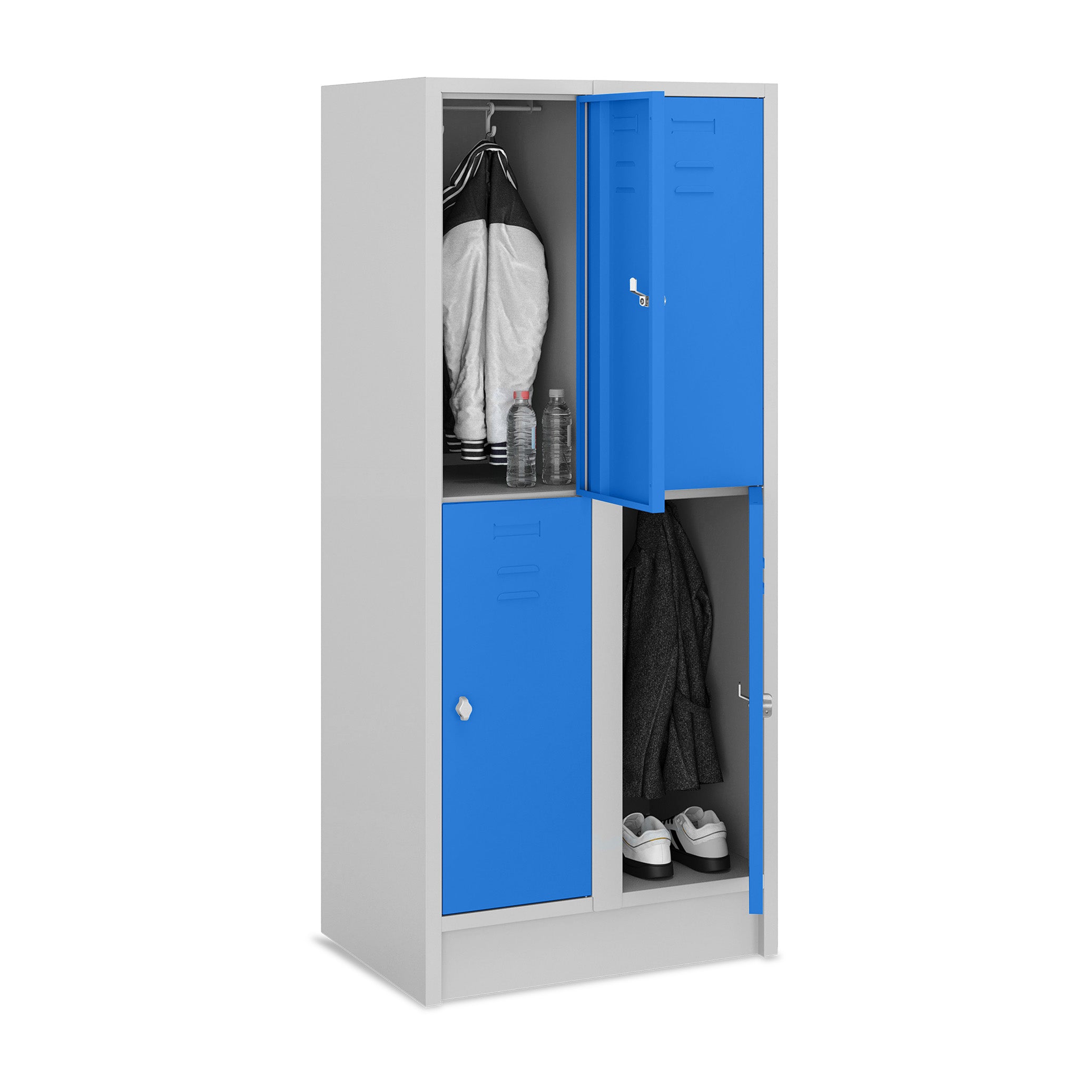 Großzügige Fächersäule 4 Türen, 800 × 500 × 1800 mm, Farbe lichtgrau / enzianblau