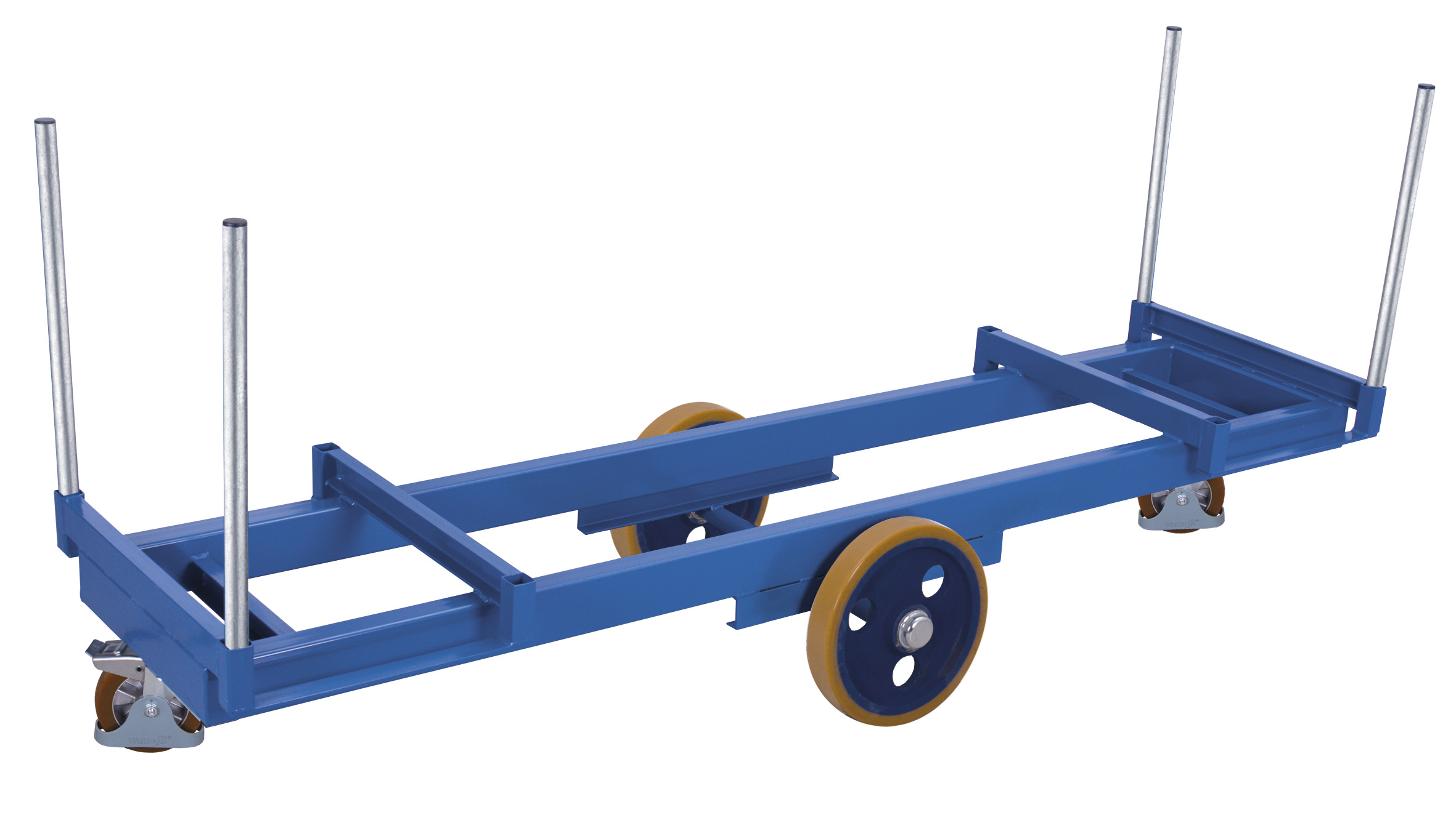 Stabiler Langmaterialwagen mit 4 Rungen, 3000 kg Traglast, 2500 × 760 × 1030 mm, RAL 5010 Stabiler Langmaterialwagen mit 4 Rungen, 3000 kg Traglast, 2500 × 760 × 1030 mm, RAL 5010