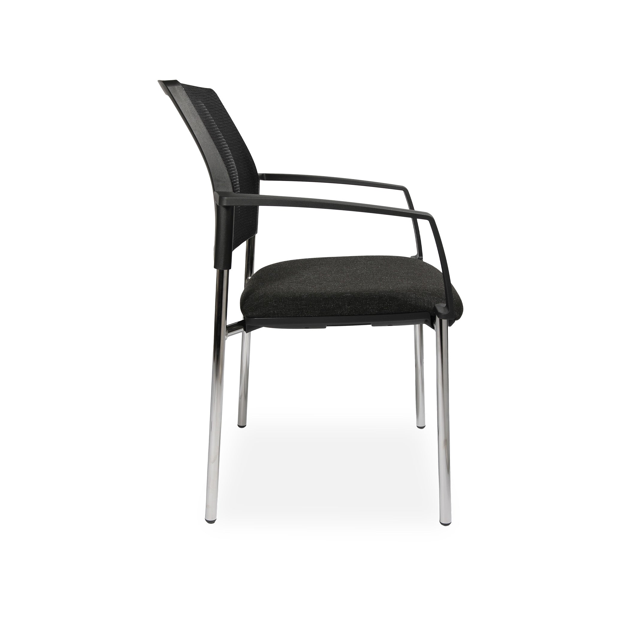 Besucherstuhl BTOB 10 mit Netzrücken und 4-Fuß-Gestell – stapelbar bis 6 – für Wartebereich & Konferenz – Anthrazitfarbenes Polster – solide & bequem