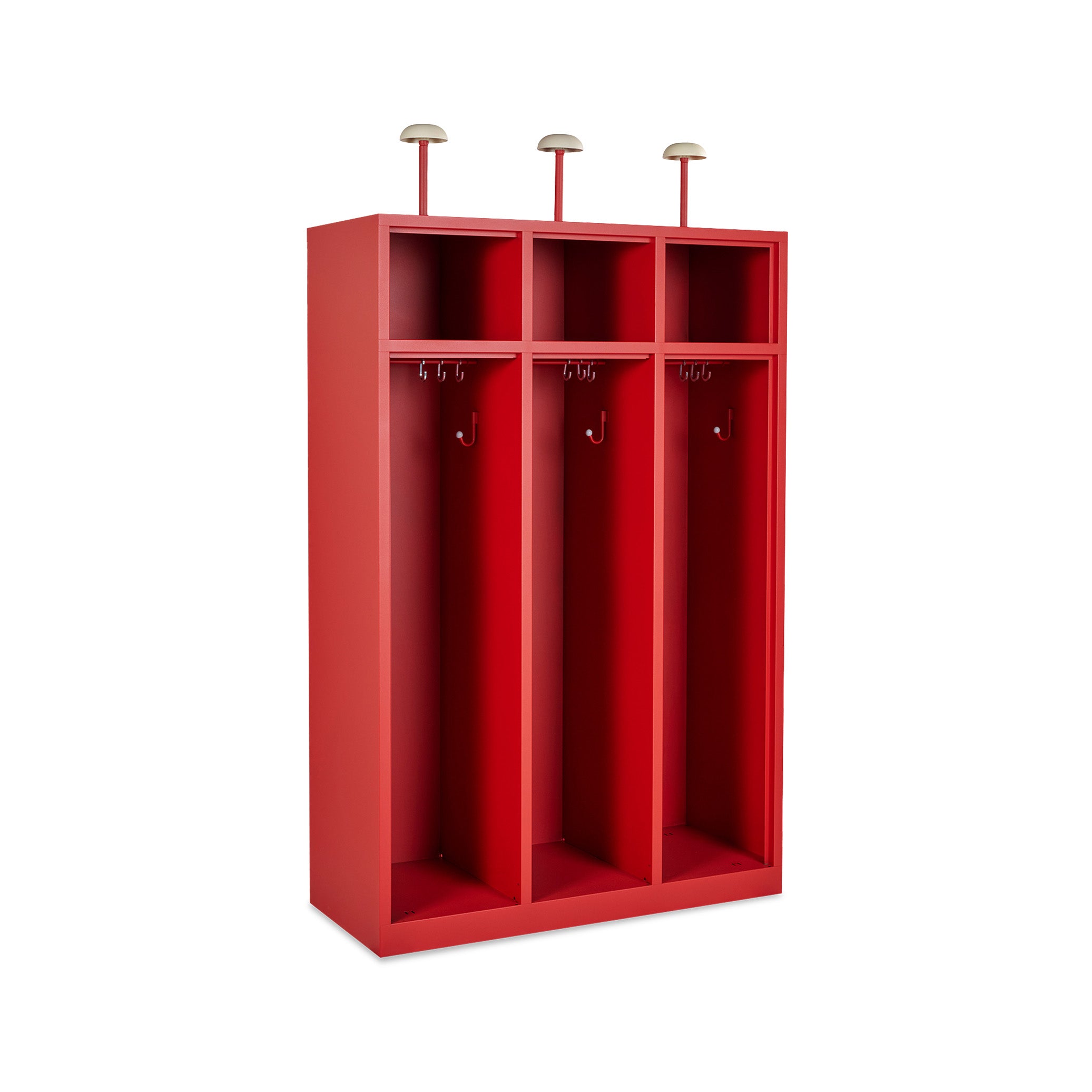 Geräumiger Feuerwehrschrank 1185 × 500 × 1800 mm, Farbe feuerrot, 3 abteile