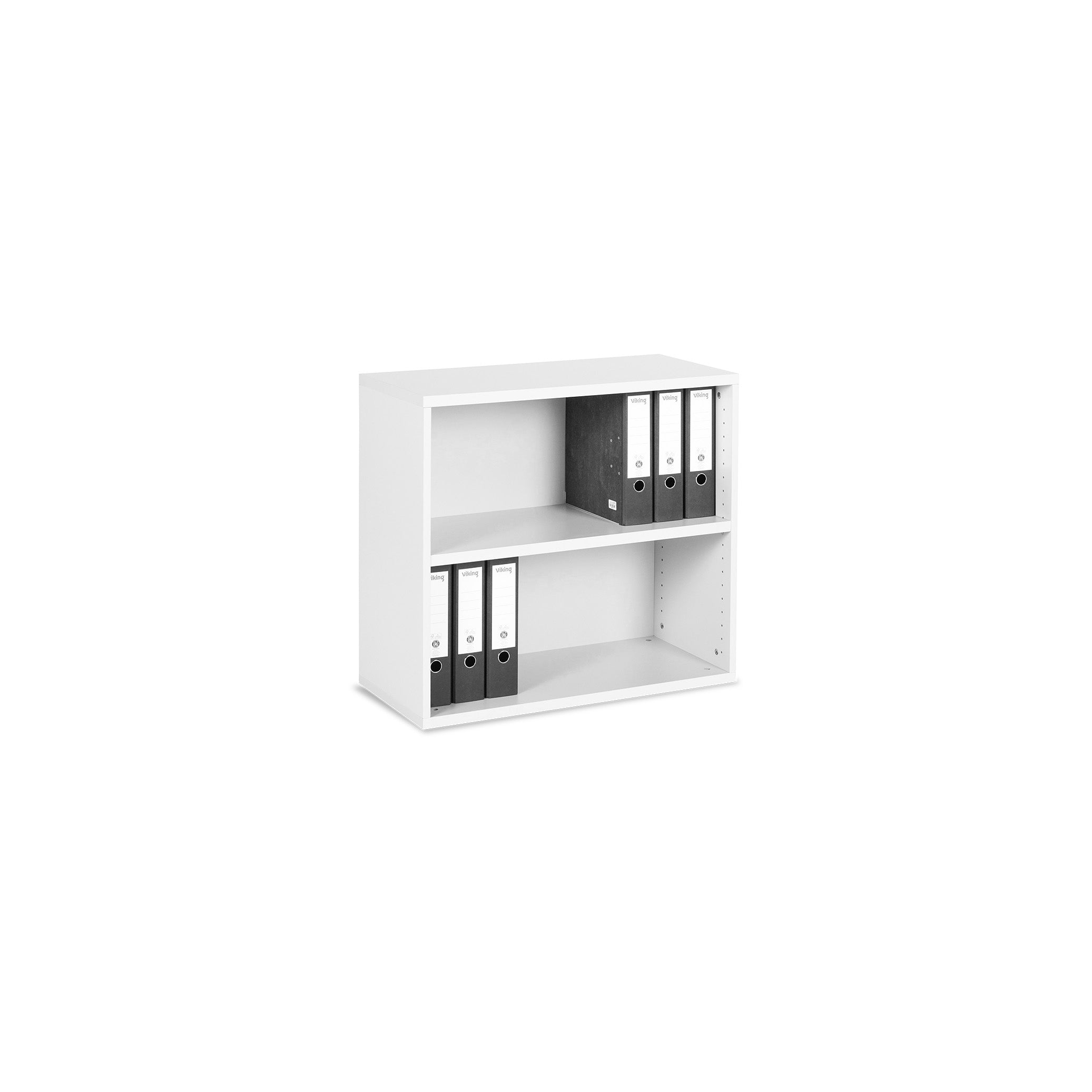 Kompakter Aktenschrank 800 × 375 × 740 mm mit Flügeltüren, 2 Ordnerhöhen – Farbe Weiß Aktenschrank aus Holz mit 2 Ordnerhöhen – Dekor Weiß, abschließbar (800 x 393 x 740 mm) – Kompakt, hell & funktional