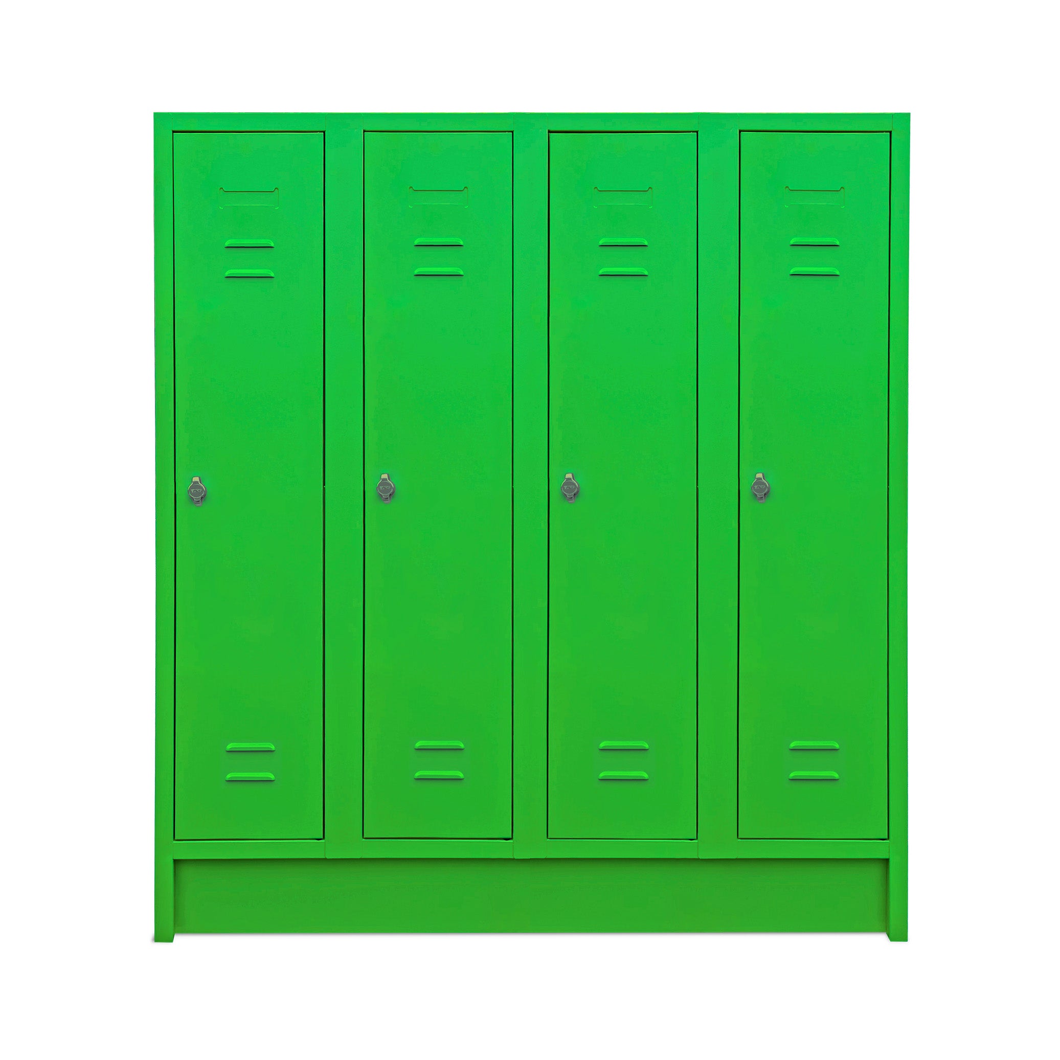 Vielseitiger Schulspind, 4 Abteile mit je 1 Fach, 1600 mm hoch, Farbe Gelbgrün