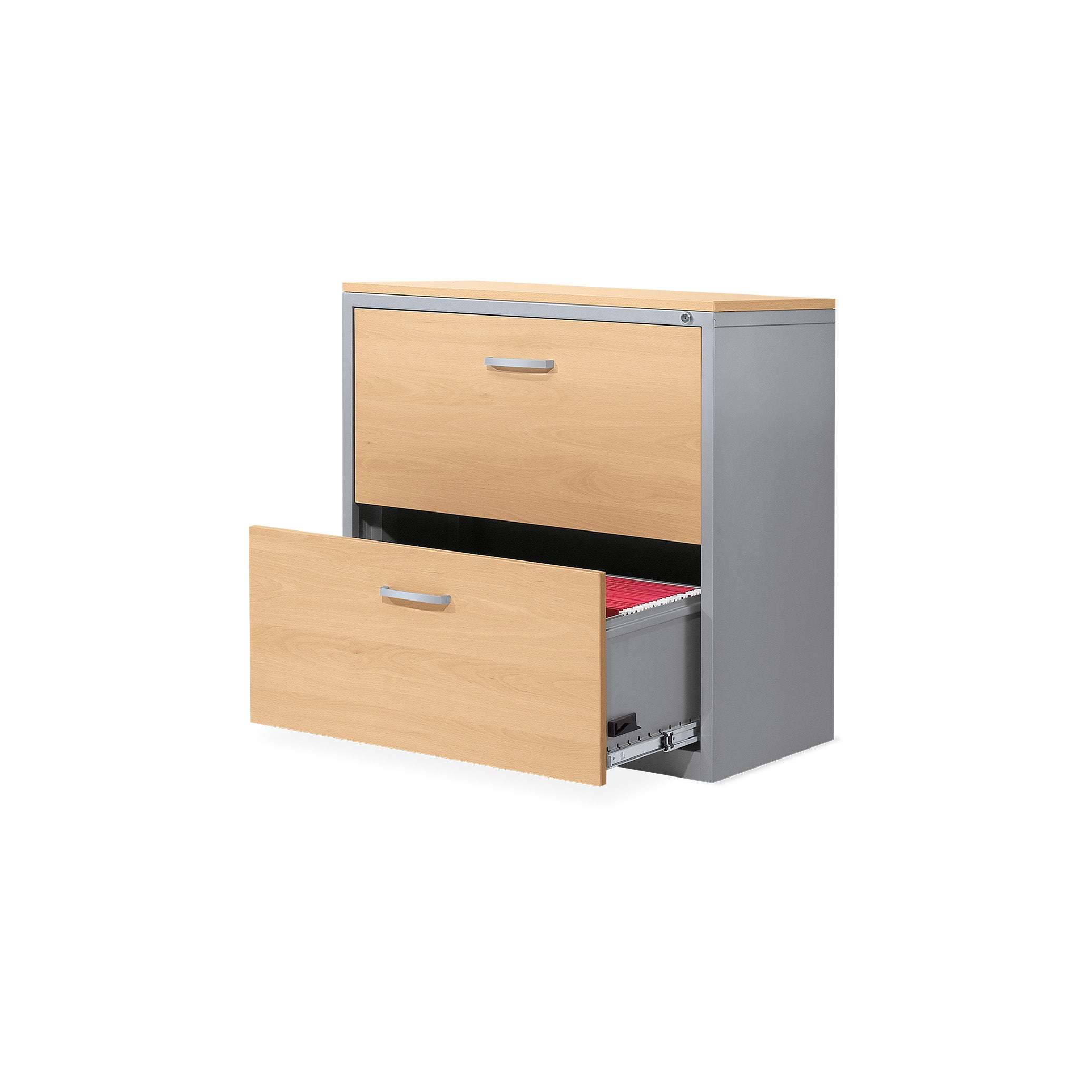 Kompakter Hängeregistraturschrank 800 × 420 × 800 mm, Farbe Weißaluminium/Ahorn Kompakter Hängeregistraturschrank 800 × 420 × 800 mm, Farbe Weißaluminium/Ahorn