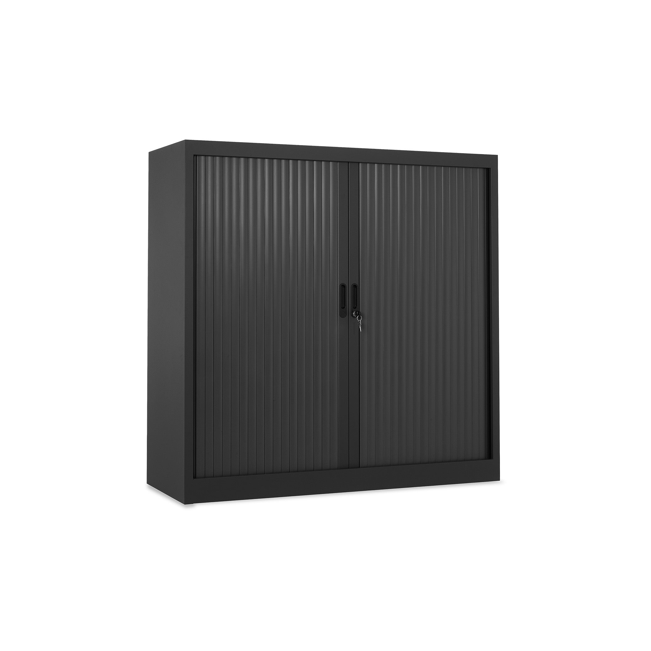 Mittelhoher Rollladenschrank 1200 × 450 × 1050 mm, farbe tiefschwarz/schwarz, 2,5 Ordnerhöhen, 2 Fachböden Mittelhoher Rollladenschrank 1200 × 450 × 1050 mm, farbe tiefschwarz/schwarz, 2,5 Ordnerhöhen, 2 Fachböden
