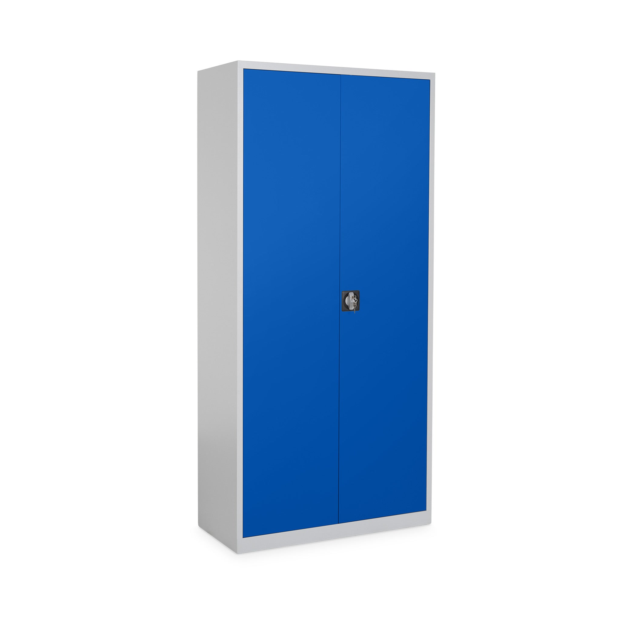 Praktisches Flügeltürenschrank-Set 920 × 420 × 1950 / 800 × 380 × 1800 mm, Farbe lichtgrau / enzianblau