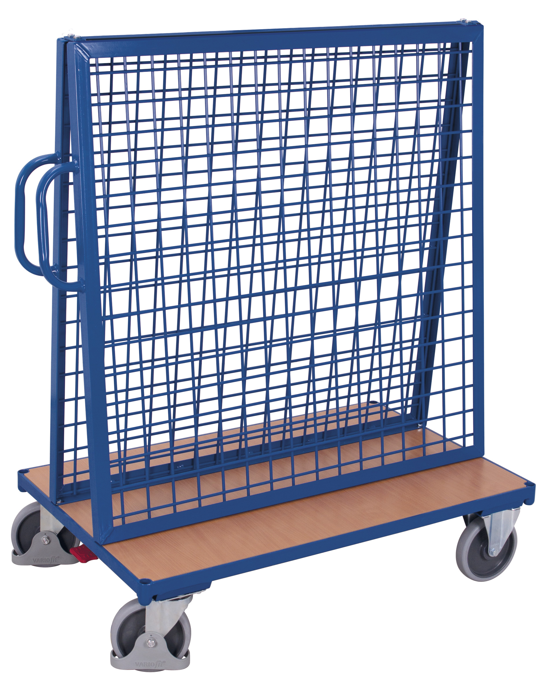 Vielseitiger Werkstückwagen mit Drahtrückwand und Doppel-Ladefläche, 500 kg Traglast, RAL 5010, 1370 × 800 mm