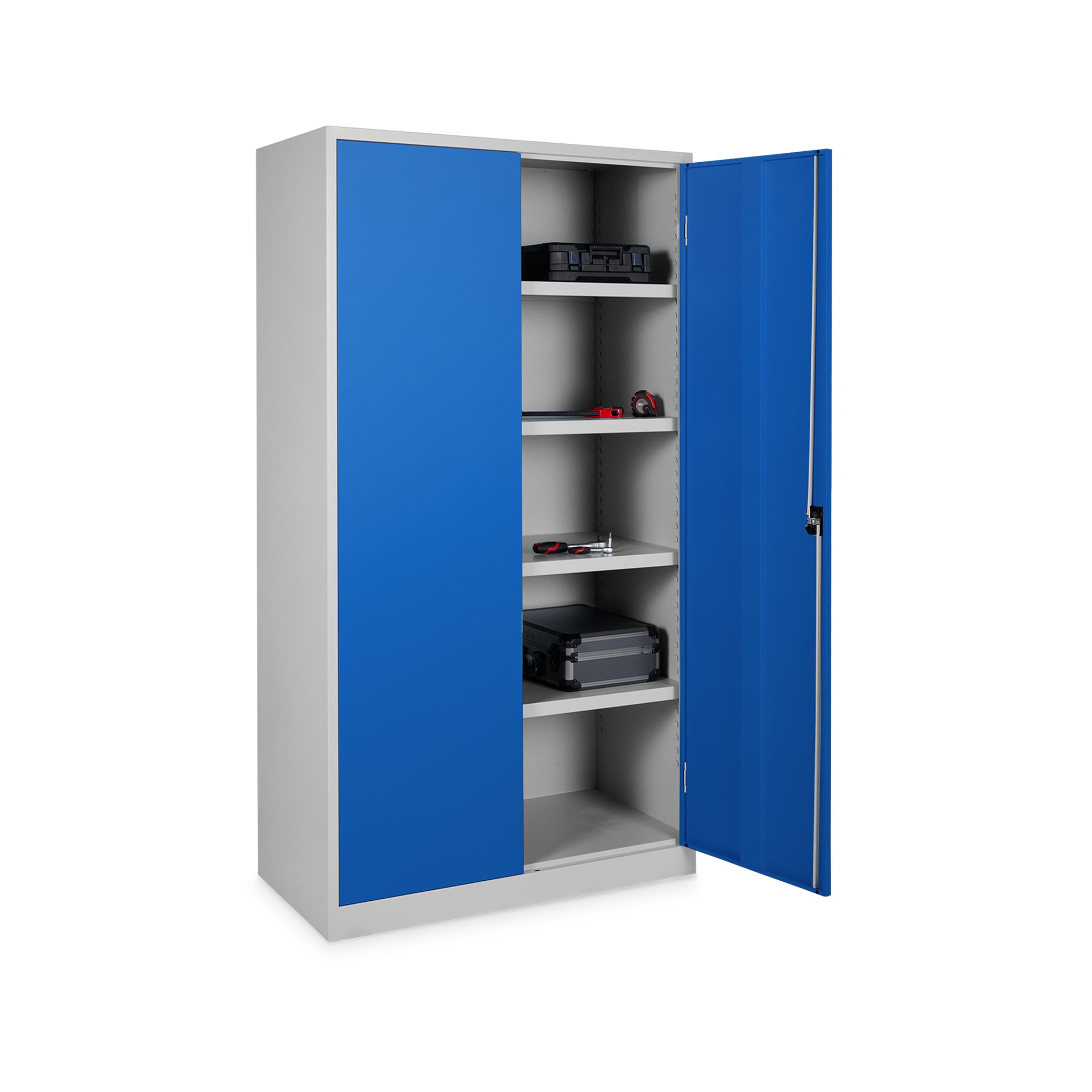 Geräumiger Flügeltürenschrank 920 × 600 × 1950 mm, Farbe lichtgrau / enzianblau