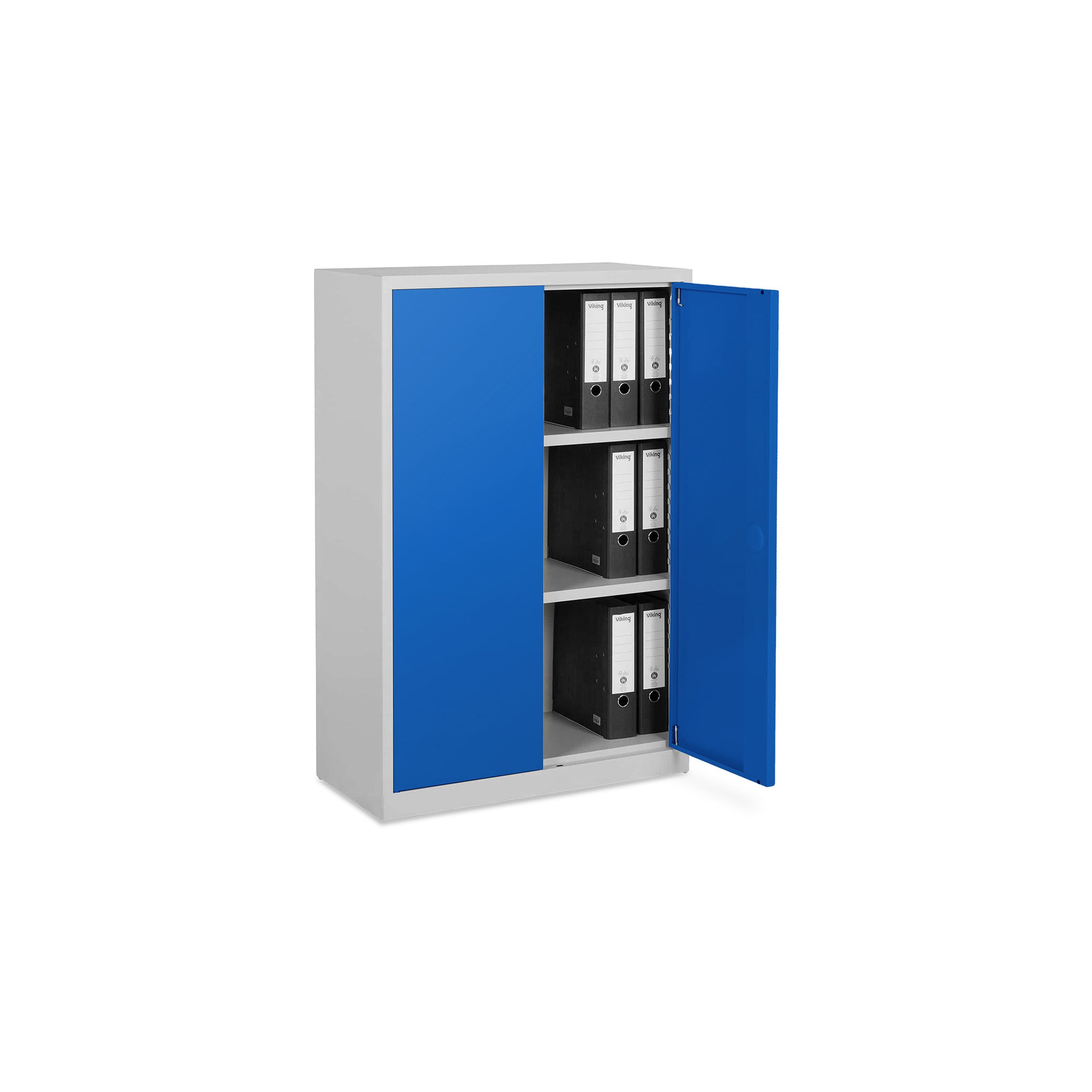 Vielseitiger Flügeltürenschrank 800 × 380 × 1200 mm, Farbe Lichtgrau/Enzianblau, 3 Ordnerhöhen