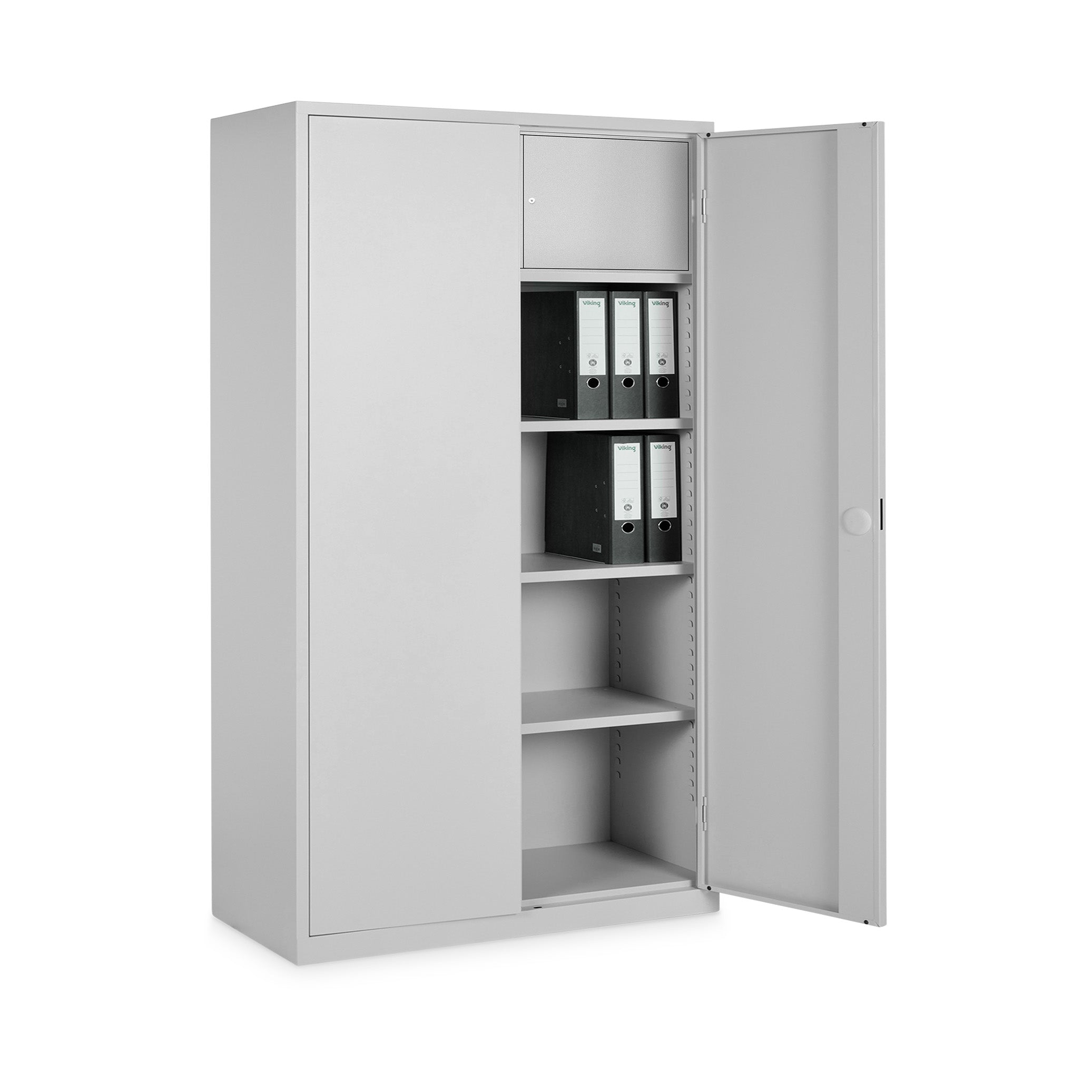 Flügeltürenschrank mit Wertfach 1200 × 420 × 1950 mm, 5 Ordnerhöhen, Farbe Lichtgrau/Lichtgrau