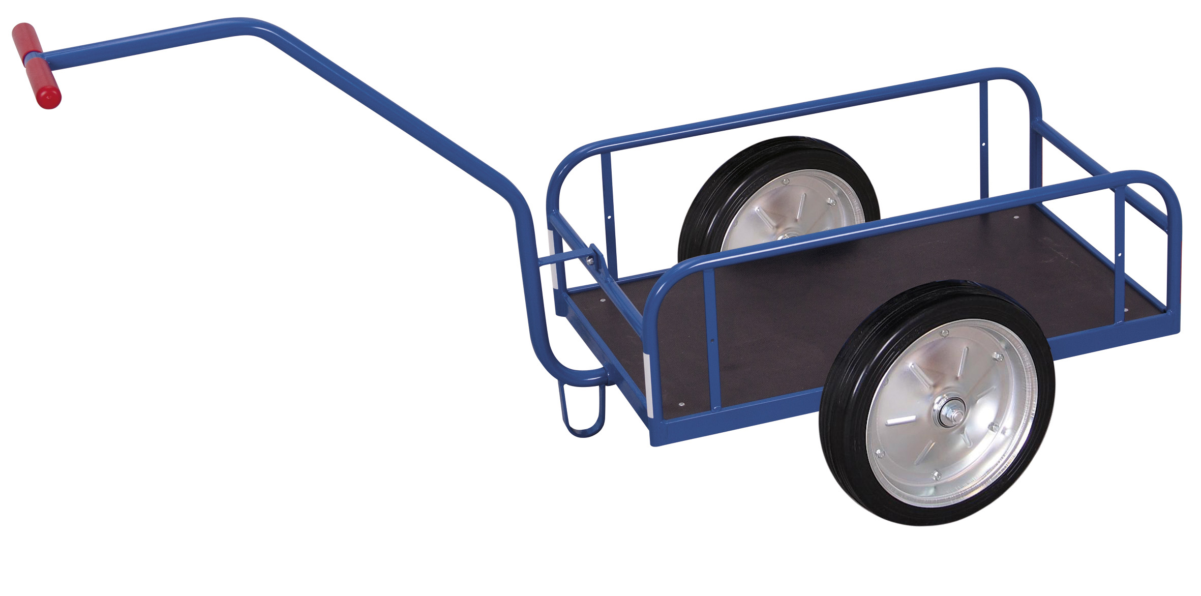 Robuster Handwagen ohne Bordwand 1570 × 830 mm mit Siebdruck-Ladefläche, 400 kg Traglast, RAL 5010, ideal für Lager & Werkstatt Stabiler Handwagen ohne Bordwand mit Vollgummibereifung, 400 kg Traglast, RAL 5010, 1270 × 830 mm