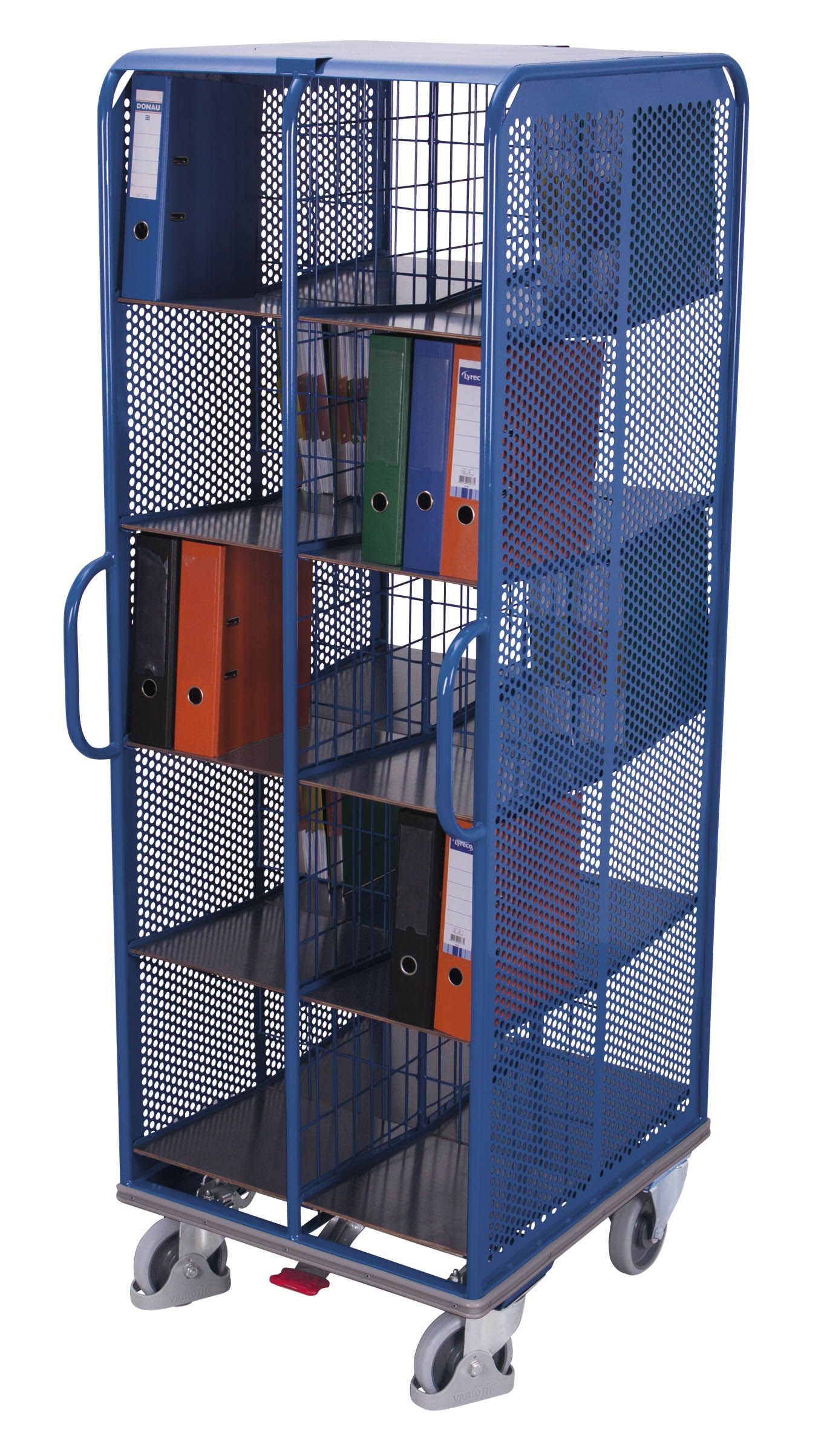 Geräumiger Aktenwagen mit 20 Fächern, 690 × 860 × 2015 mm, RAL 5010, 500 kg Traglast