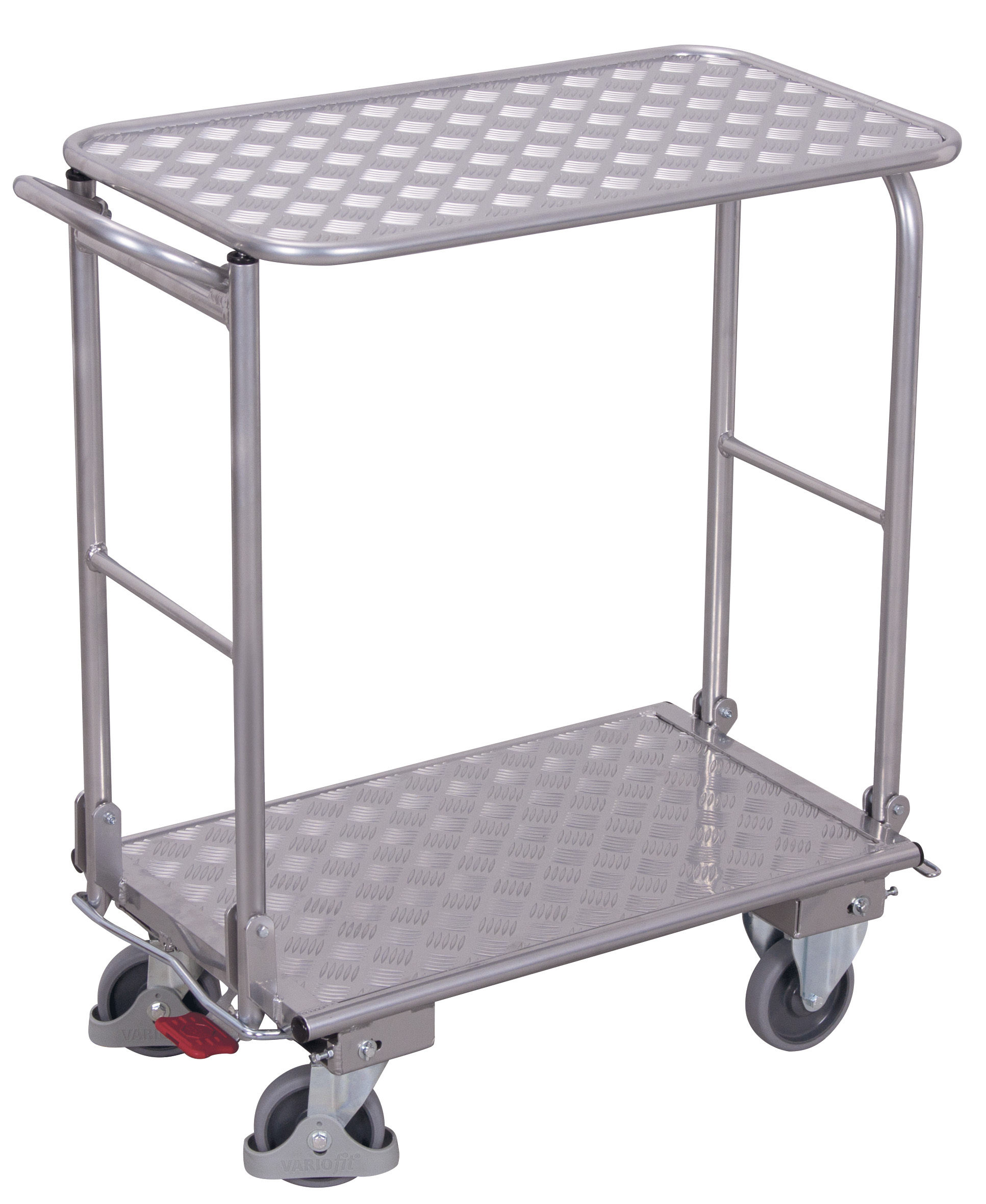 Kompakter Aluminium Klappbügelwagen mit 2 Etagen 890 × 450 mm mit Riffelblech-Ladeflächen, 150 kg Traglast, ideal für Lager & Werkstatt Kompakter Aluminium Klappbügelwagen mit 2 Etagen 890 × 450 mm mit Riffelblech-Ladeflächen, 150 kg Traglast, ideal für Lager & Werkstatt