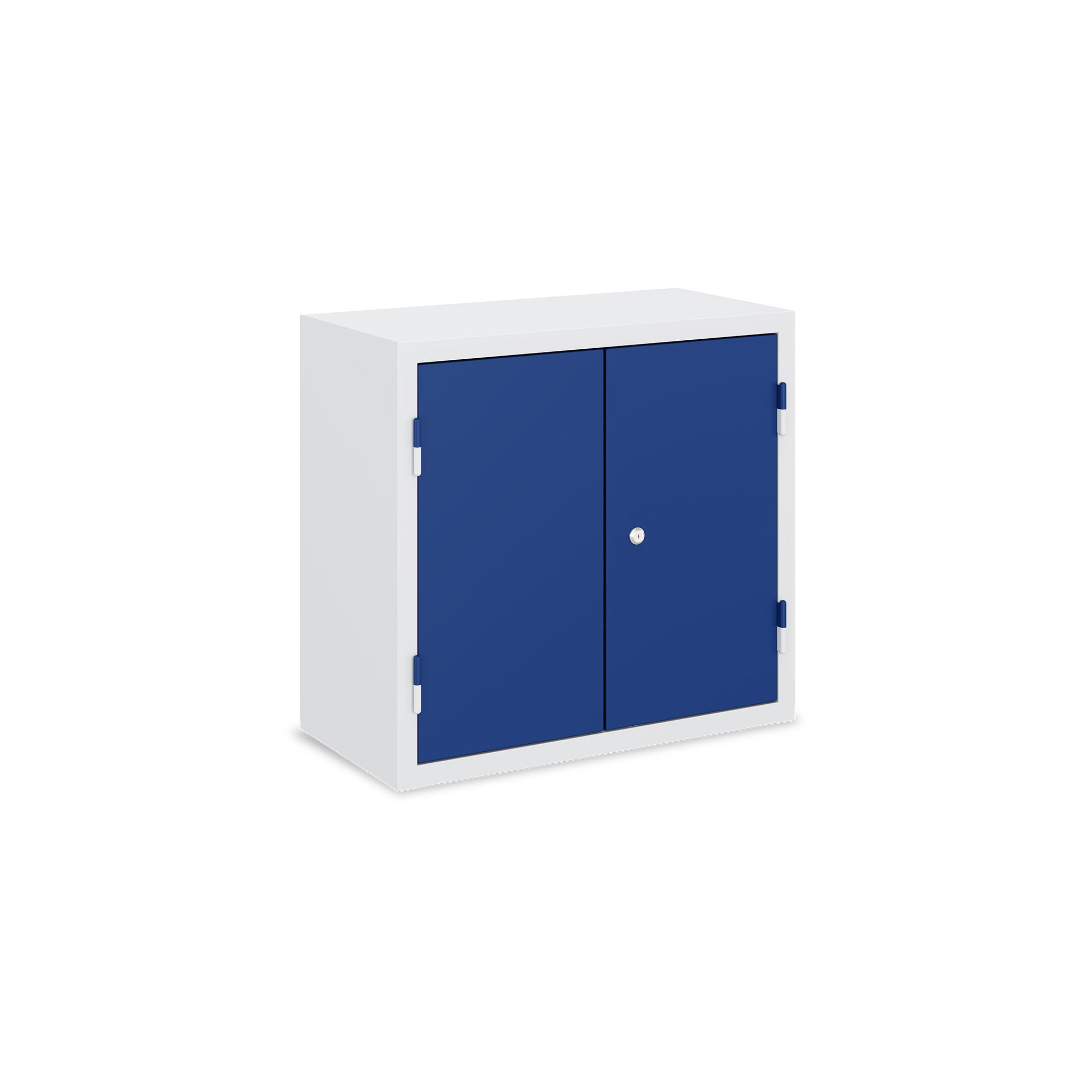 Werkstatt-Hängeschrank 650 × 320 × 600 mm – 2 Fachböden, 2 Schubladen, Farbe lichtgrau / enzianblau