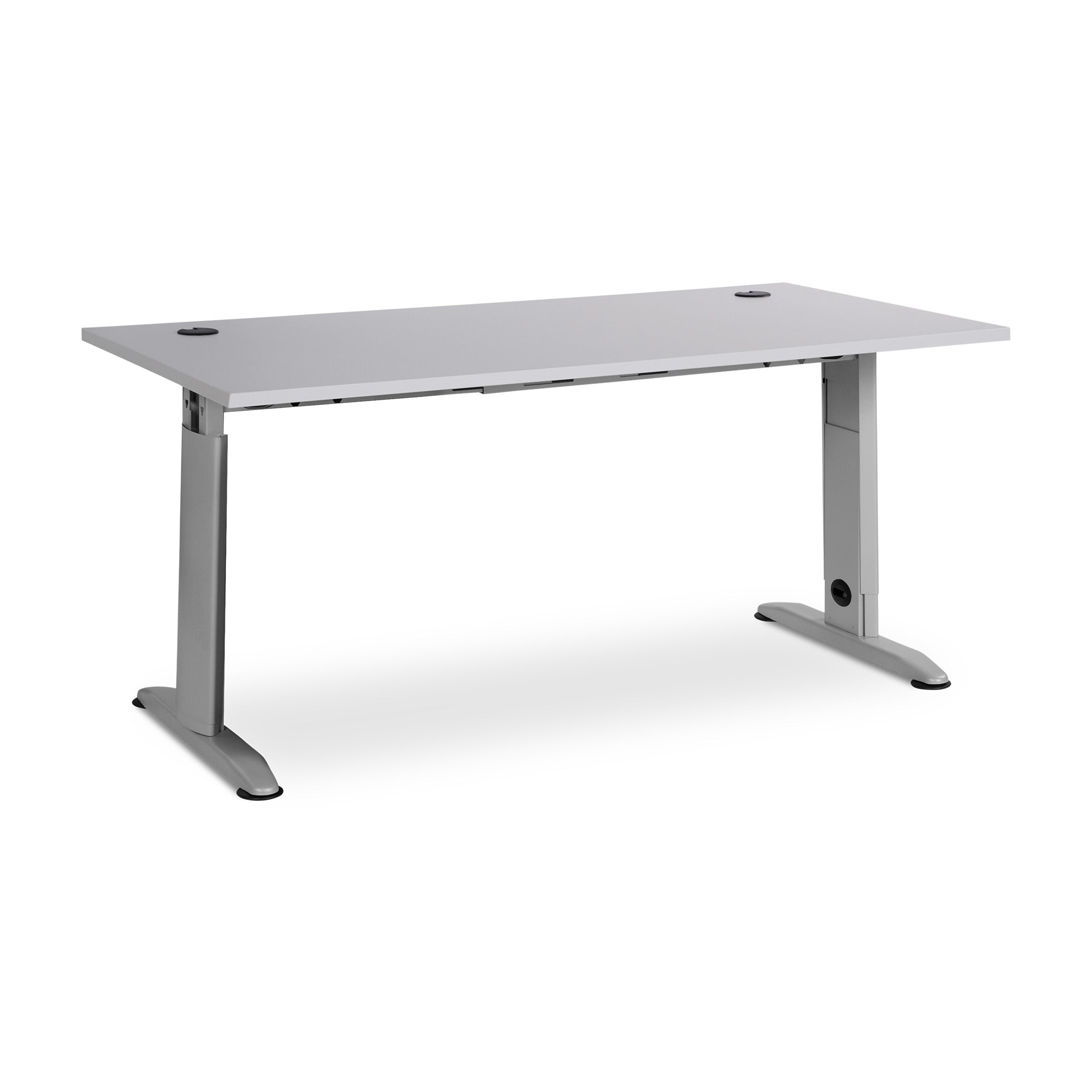 Manuell höhenverstellbarer Schreibtisch 1800 x 800 mm, T-Fuß, 620–820 mm Arbeitshöhe, Farbe weißaluminium / grau