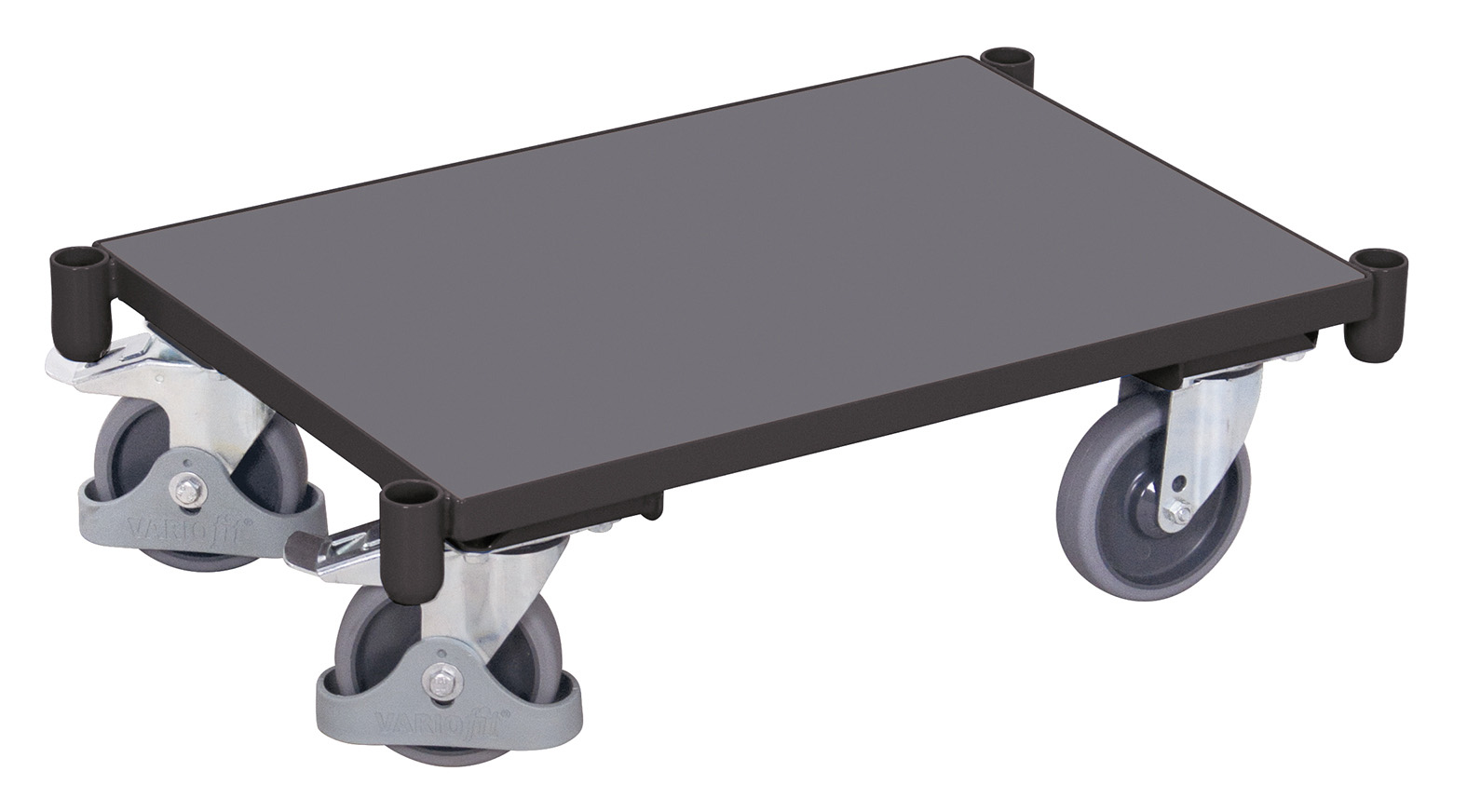 Robuster Plattformroller 675 × 415 mm mit bündigem Holzboden und Eckhülsen, 250 kg Traglast, RAL 7016, ideal für Lager & Logistik Robuster Plattformroller 675 × 415 mm mit bündigem Holzboden und Eckhülsen, 250 kg Traglast, RAL 7016, ideal für Lager & Logistik