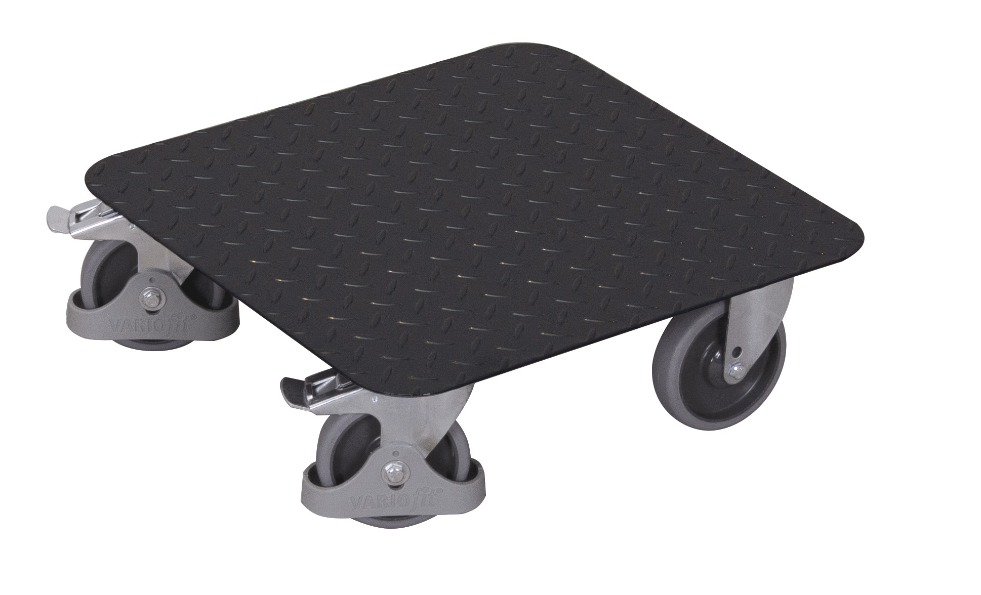 Strukturierter Kistenroller 500 x 500 mm mit Riffelblech-Ladefläche, 400 kg Traglast, RAL 7016, ideal für Lager & Transport