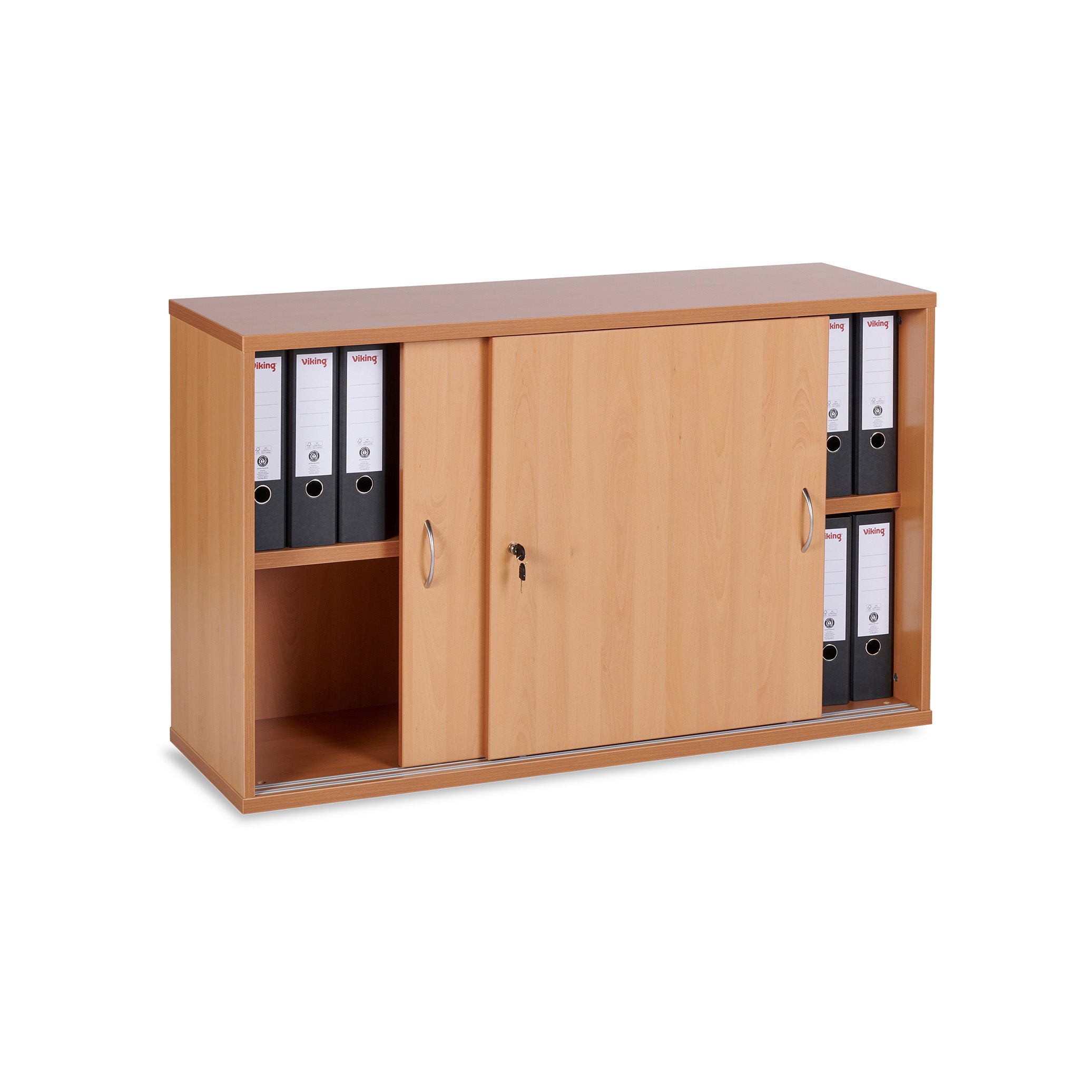 Robuster Schiebetürenschrank 1200 × 400 × 740 mm, 2 Ordnerhöhen, Farbe Buche/Buche