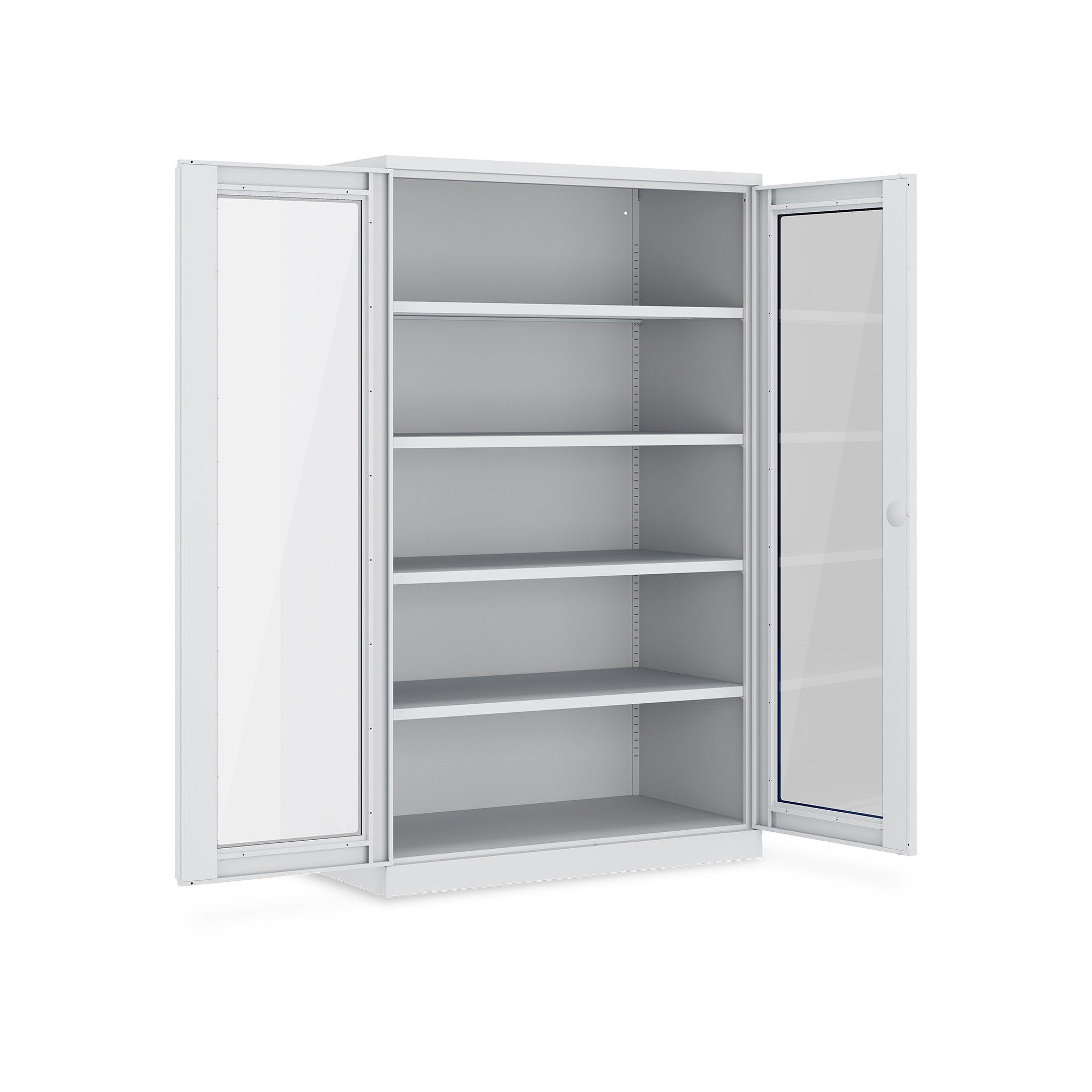 Werkstattschrank mit Acrylglasfenstern 1200 × 660 × 1950 mm – 4 Fachböden, Farbe lichtgrau