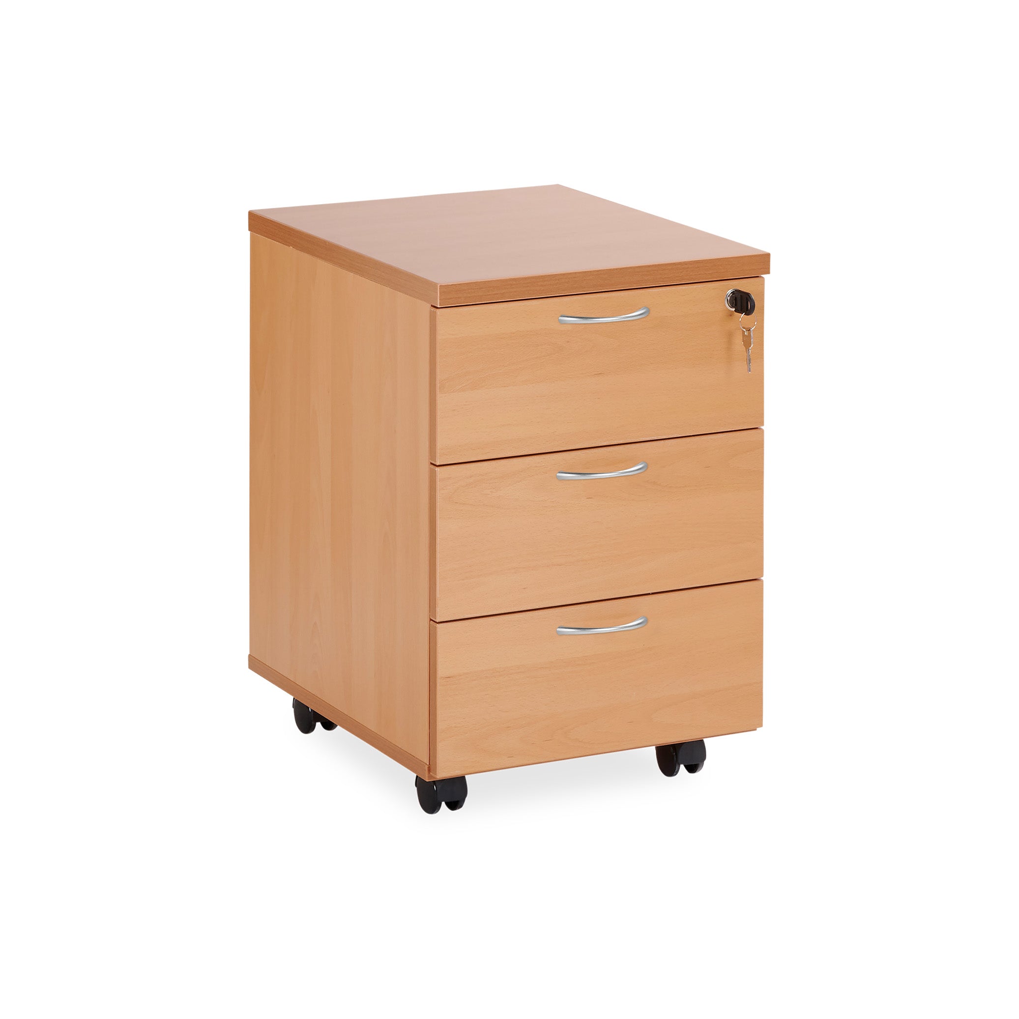 Kompakter Rollcontainer mit 3 Schubladen, 405 × 590 mm, 500 mm tief, Dekor Buche/Buche – aus Holz gefertigt