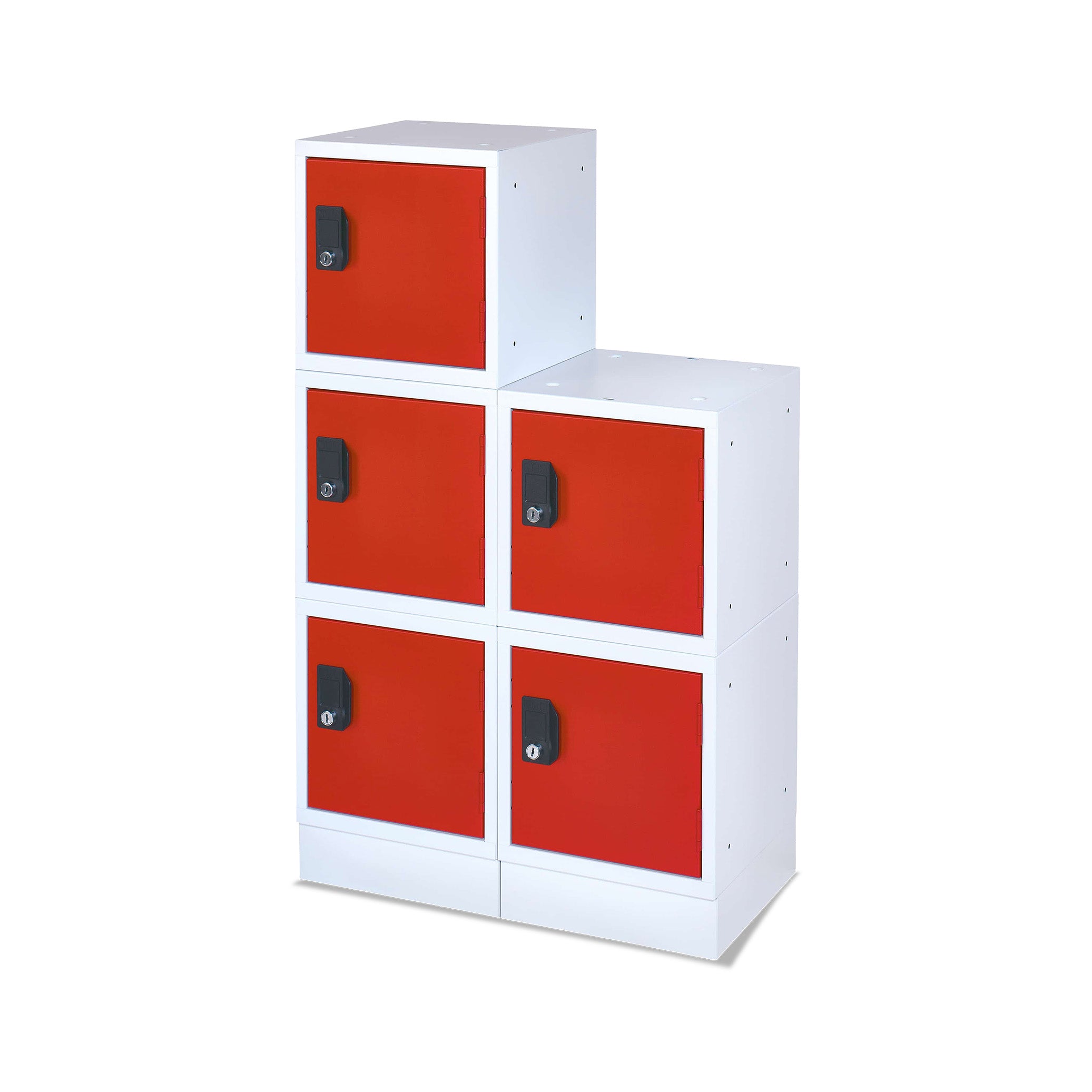 Modularer Schließfachwürfel 450 × 450 × 450 mm, Lichtgrau/Feuerrot – flexibel erweiterbares Aufbewahrungssystem