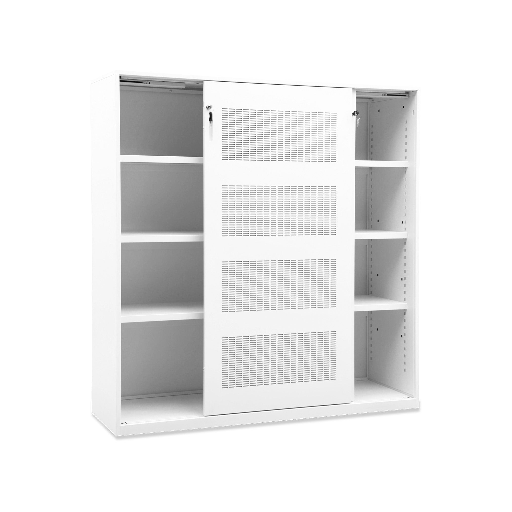 Schallreduzierender Akustikschrank 1600 × 500 × 1600 mm, mit Softclose-Schiebetüren, vlies weiß, 4 OH Schallreduzierender Akustikschrank 1600 × 500 × 1600 mm, mit Softclose-Schiebetüren, vlies weiß, 4 OH