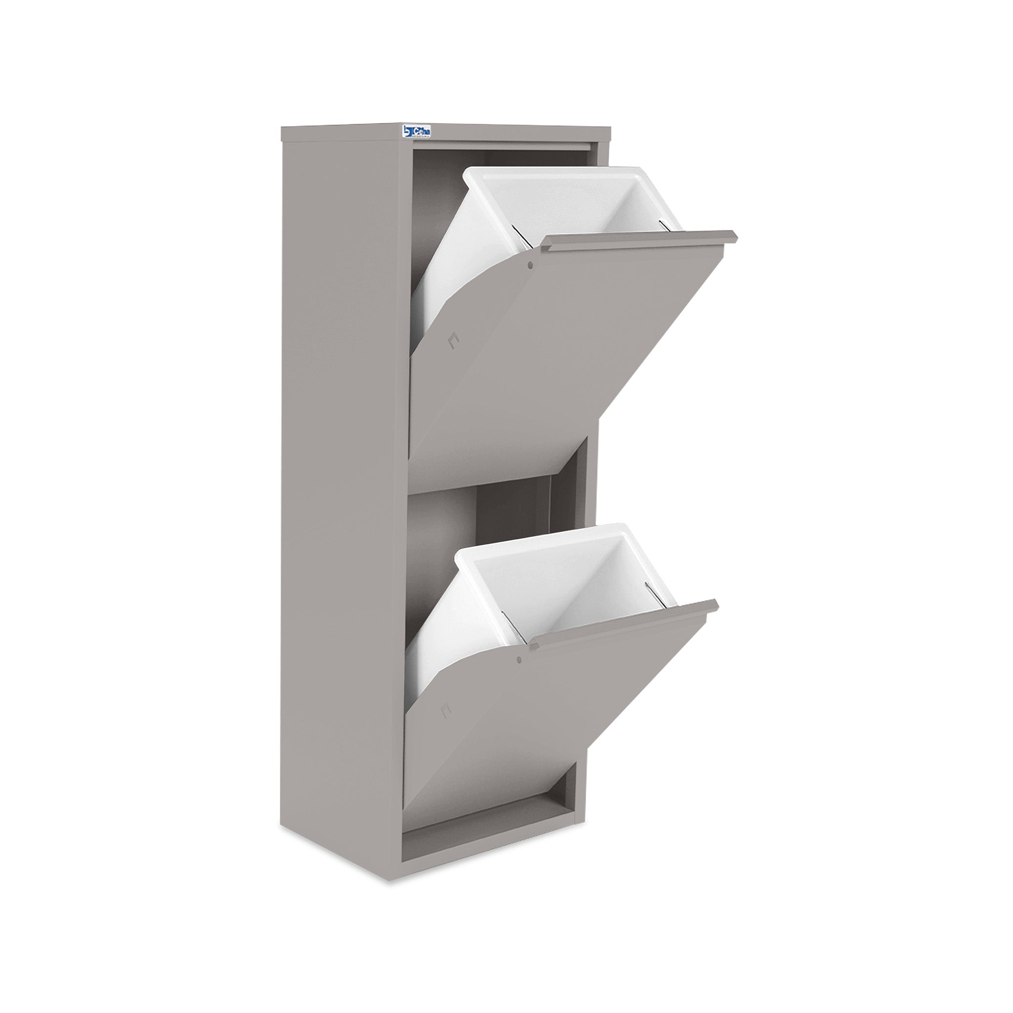 Stahl-Mülltrenner mit 2 Eimern, Wandmontage, Weißaluminium – platzsparende Abfalltrennung für Büro, Schule & öffentliche Einrichtungen Stahl-Mülltrenner mit 2 Eimern, Wandmontage, Weißaluminium – platzsparende Abfalltrennung für Büro, Schule & öffentliche Einrichtungen