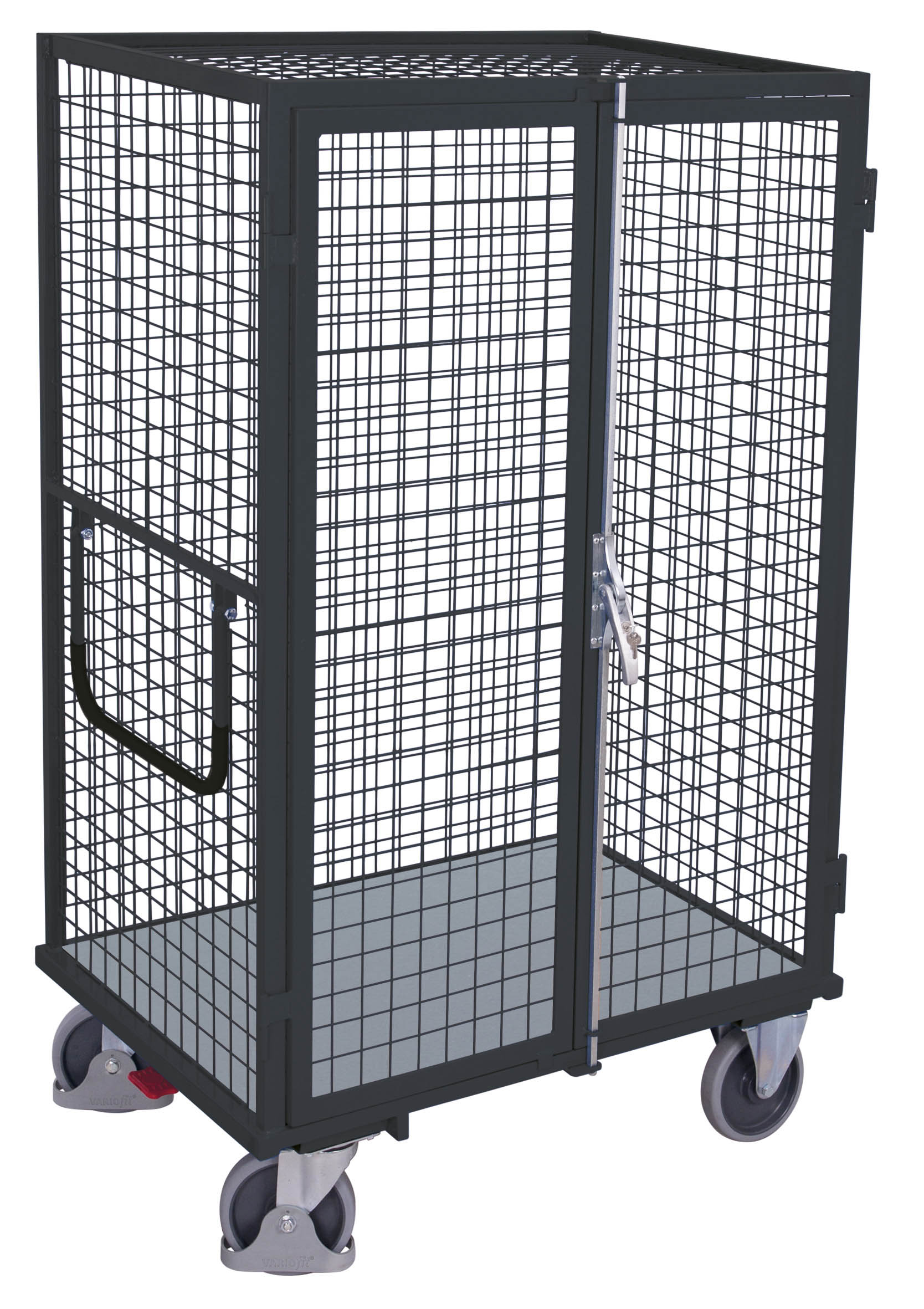 Sicherer Etagenwagen fest verschweißt 1115 × 810 × 1810 mm mit Doppelflügeltür und variablen Etagenböden, Ladefläche 1045 × 685 mm, RAL 7016, ideal für Lager & Werkstatt Sicherer fest verschweißter Etagenwagen mit abschließbarer Doppelflügeltür, 1315×830×1810 mm, 500 kg Traglast, RAL 7016