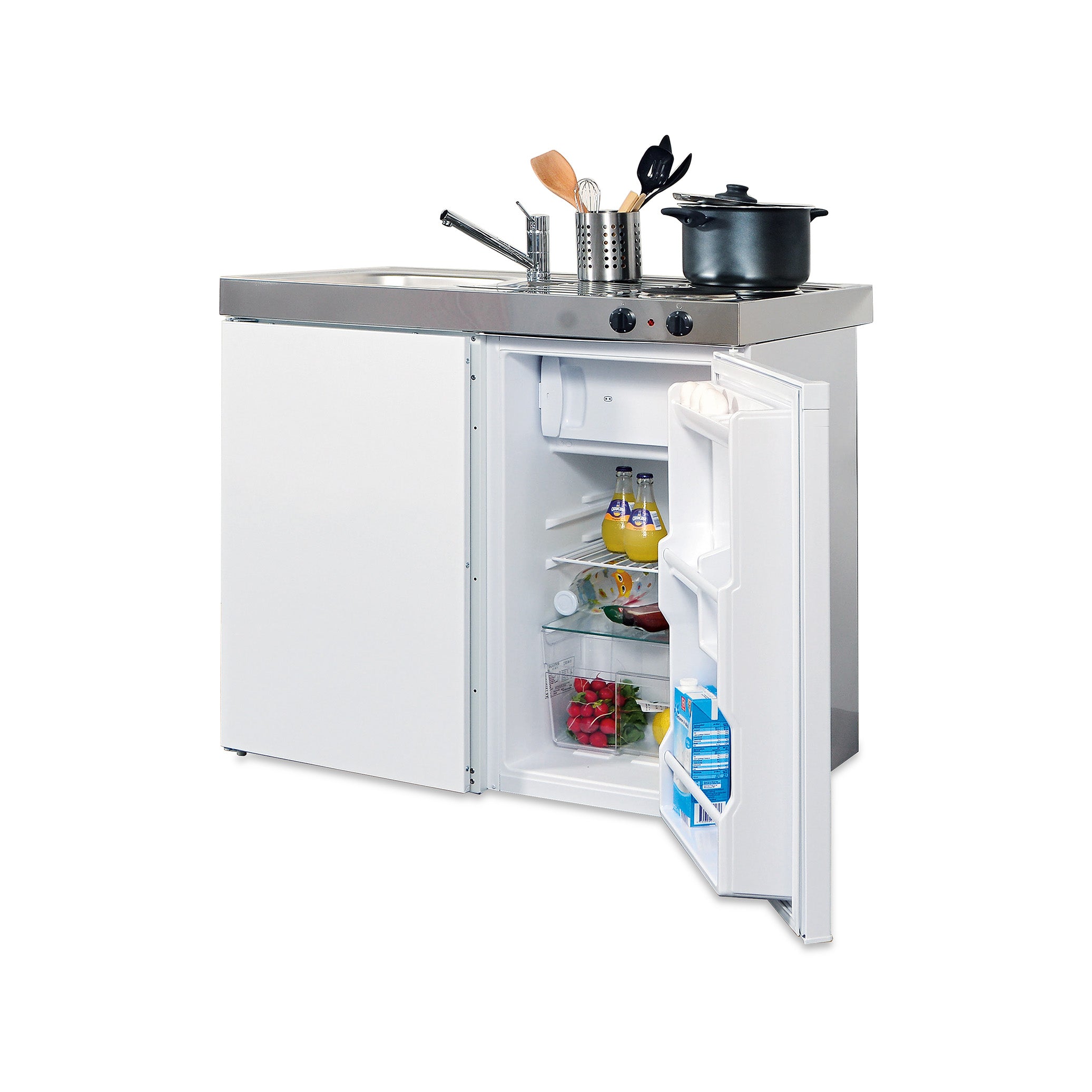 Pantry-Küche mit Becken rechts – 1000 × 600 × 860 mm, Farbe weiß Pantry-Küche mit Becken rechts – 1000 × 600 × 860 mm, Farbe weiß