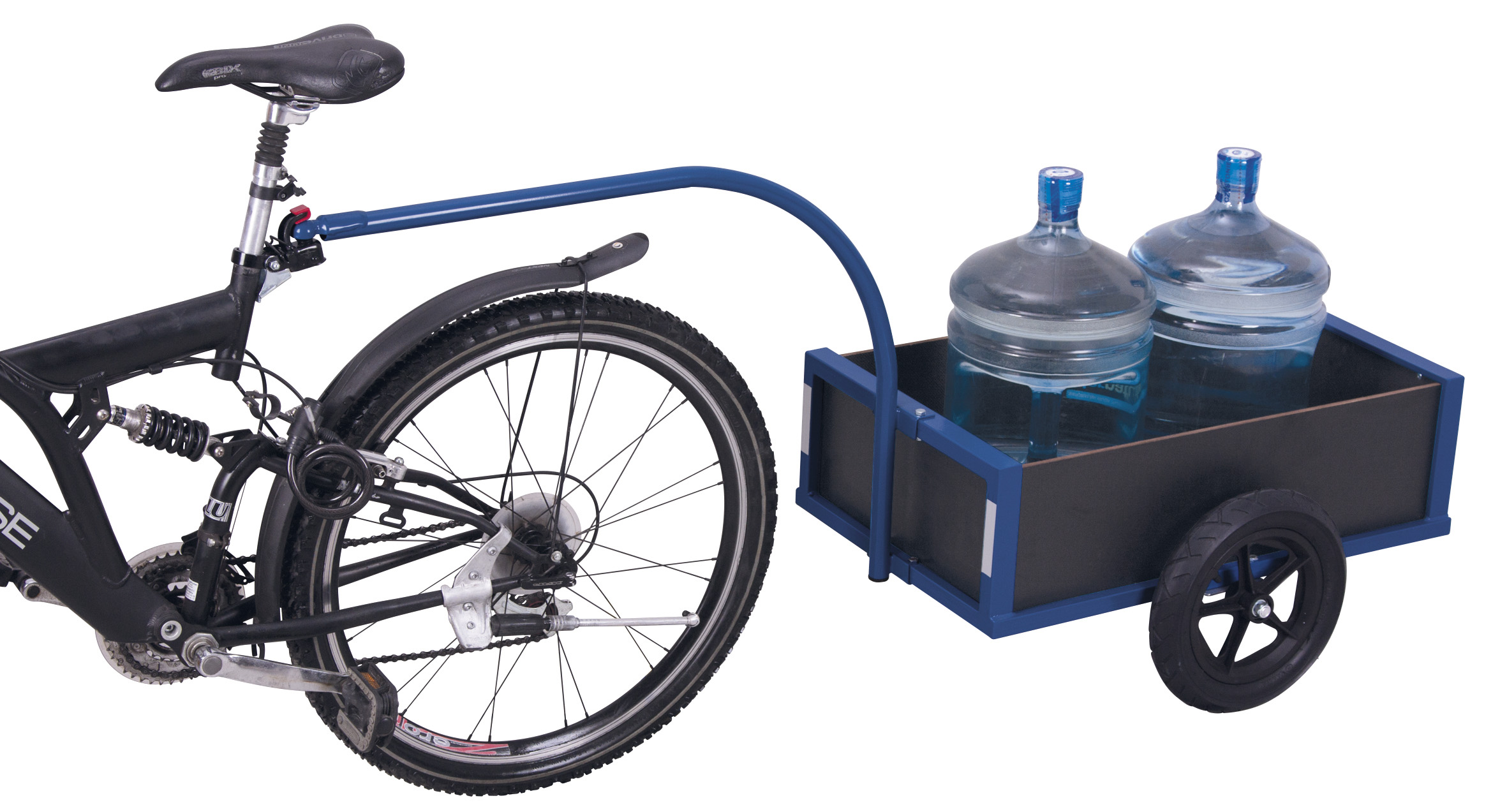 Leichter Fahrradanhänger mit Bordwand 1595 × 625 mm mit Siebdruck-Ladefläche, 150 kg Traglast, RAL 5010, ideal für innerbetrieblichen Transport
