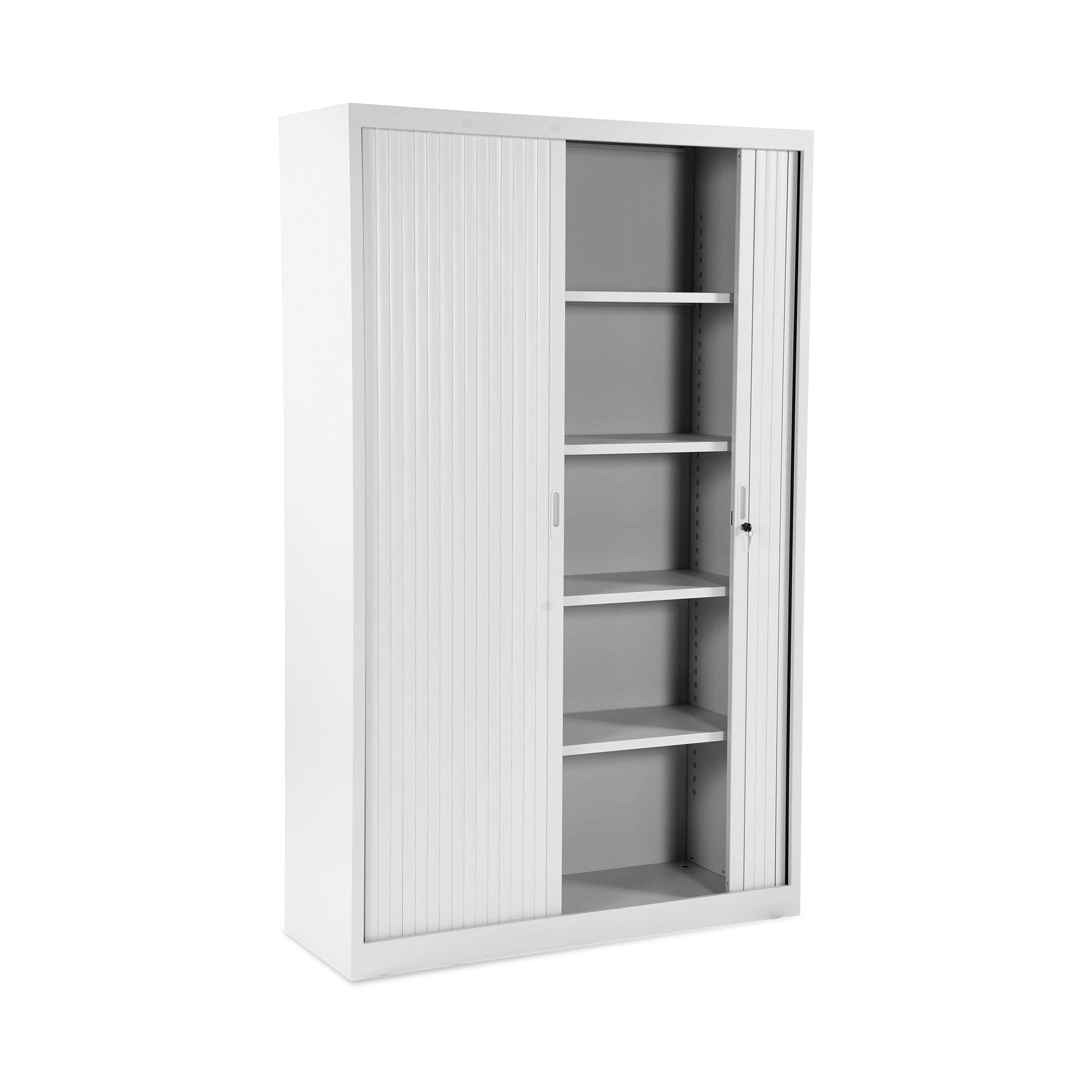 Hoher Rollladenschrank 1200 × 450 × 1950 mm, farbe signalweiß/weiß, 5 Ordnerhöhen, 4 Fachböden