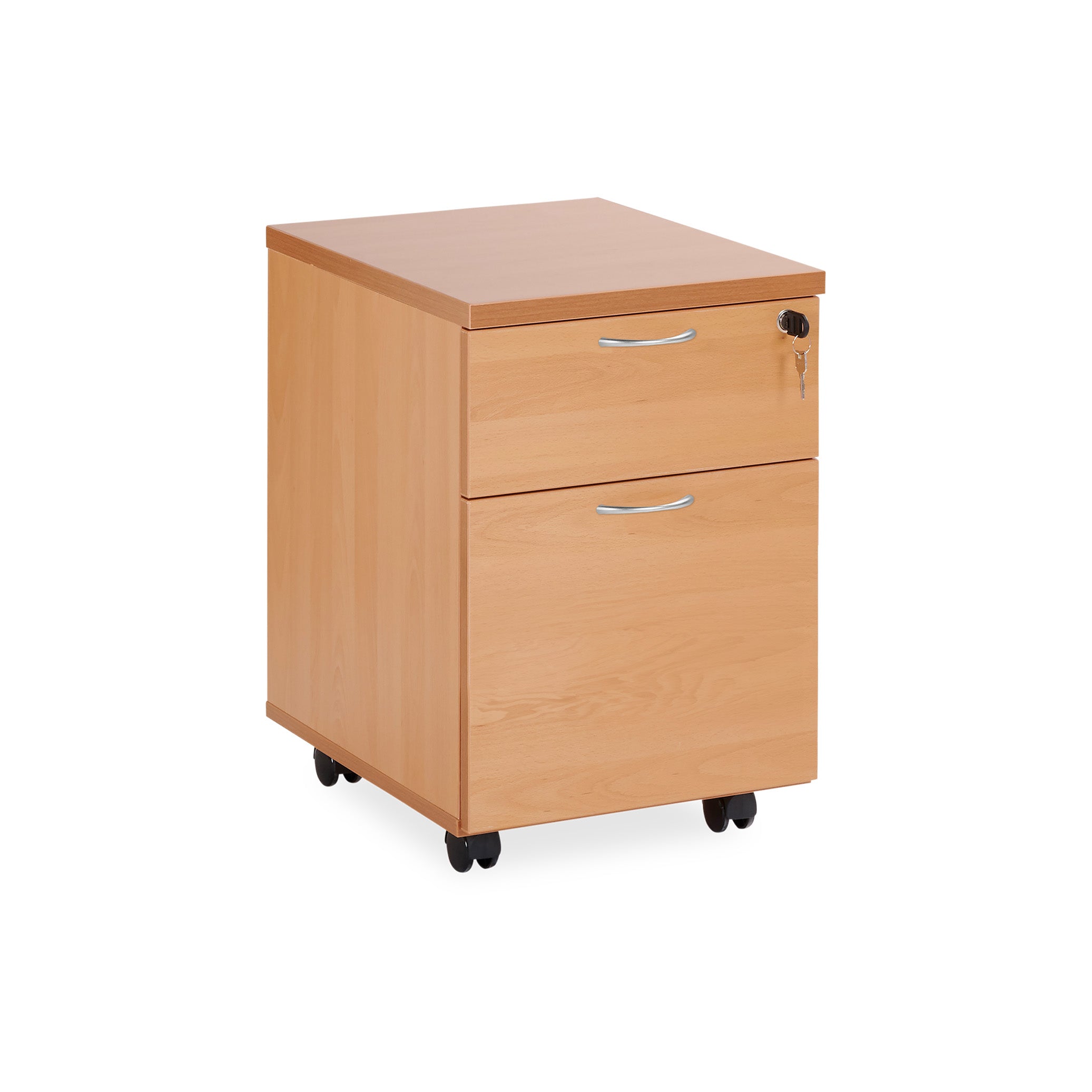 Kompakter Rollcontainer aus Holz mit 2 Schubladen, 405 × 590 mm, Dekor Buche/Buche – mit Hängeregisterauszug