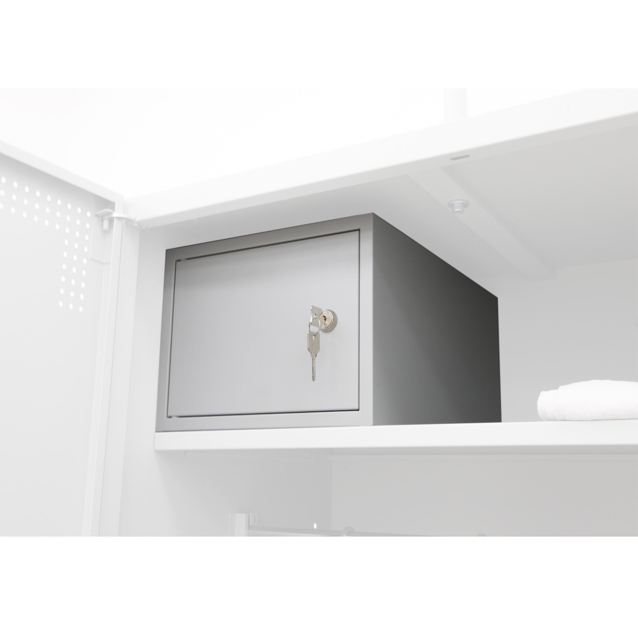 Wertfach für Umkleidespind mit Sitzbank und Klappbox, 280 × 410 × 218 mm