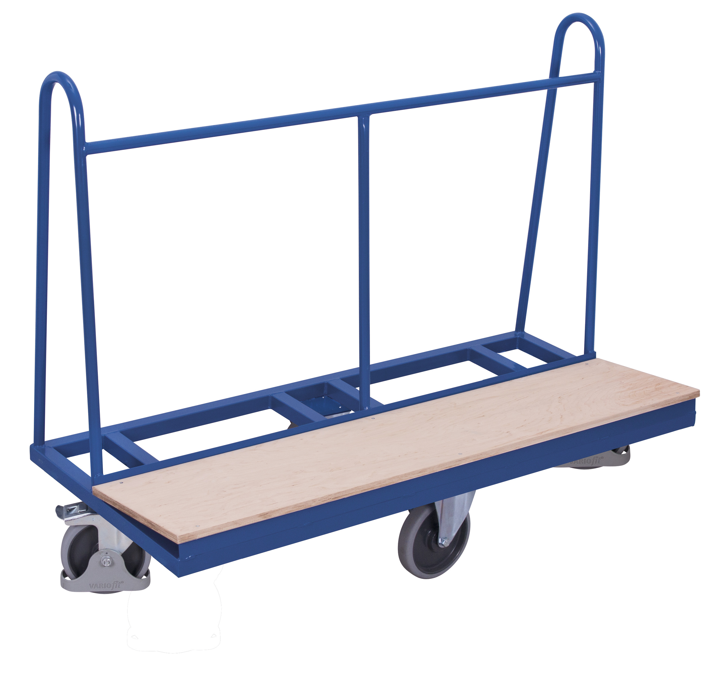 Wendiger Plattenwagen 1500 × 680 mm mit rhombischer Rollenanordnung, 500 kg, RAL 5010, für Lager & Werkstatt Wendiger Plattenwagen 1500 × 680 mm mit rhombischer Rollenanordnung, 500 kg, RAL 5010, für Lager & Werkstatt