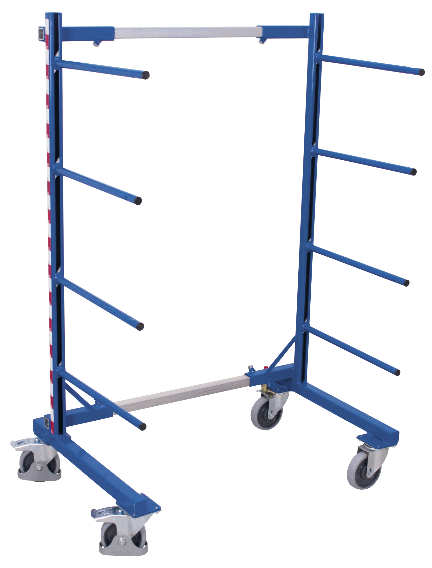 Flexibler Tragarmwagen einseitig, mit 4 Tragarmebenen, 400 kg Traglast, RAL 5010, 540–1400 × 800 mm Flexibler Tragarmwagen einseitig, mit 4 Tragarmebenen, 400 kg Traglast, RAL 5010, 540–1700 × 800 mm