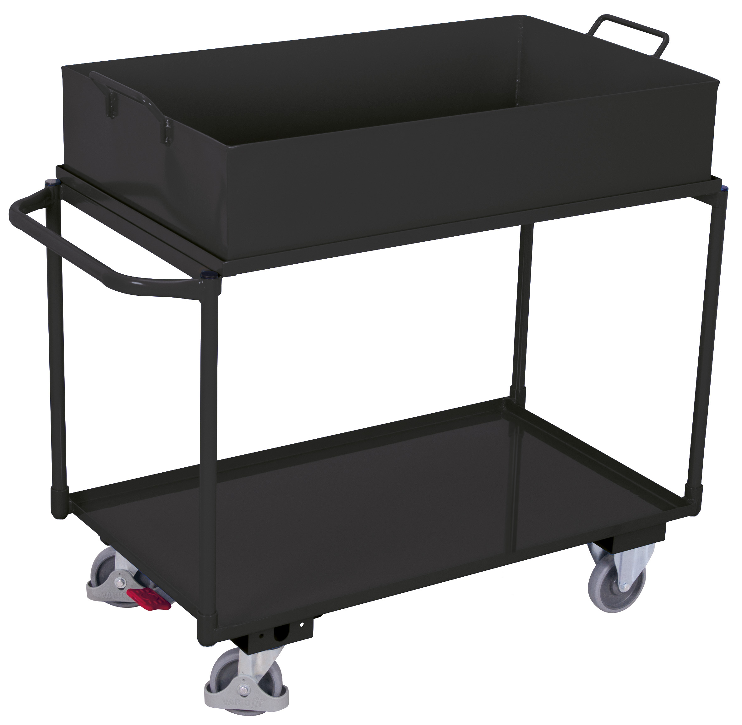 Praktischer Tischwagen 1180 × 610 mm mit 2 Ladeflächen und abnehmbarer Wanne, 250 kg Traglast, RAL 7016, ideal für Werkstatt & Betrieb Praktischer Tischwagen 1180 × 610 mm mit 2 Ladeflächen und abnehmbarer Wanne, 250 kg Traglast, RAL 7016, ideal für Werkstatt & Betrieb
