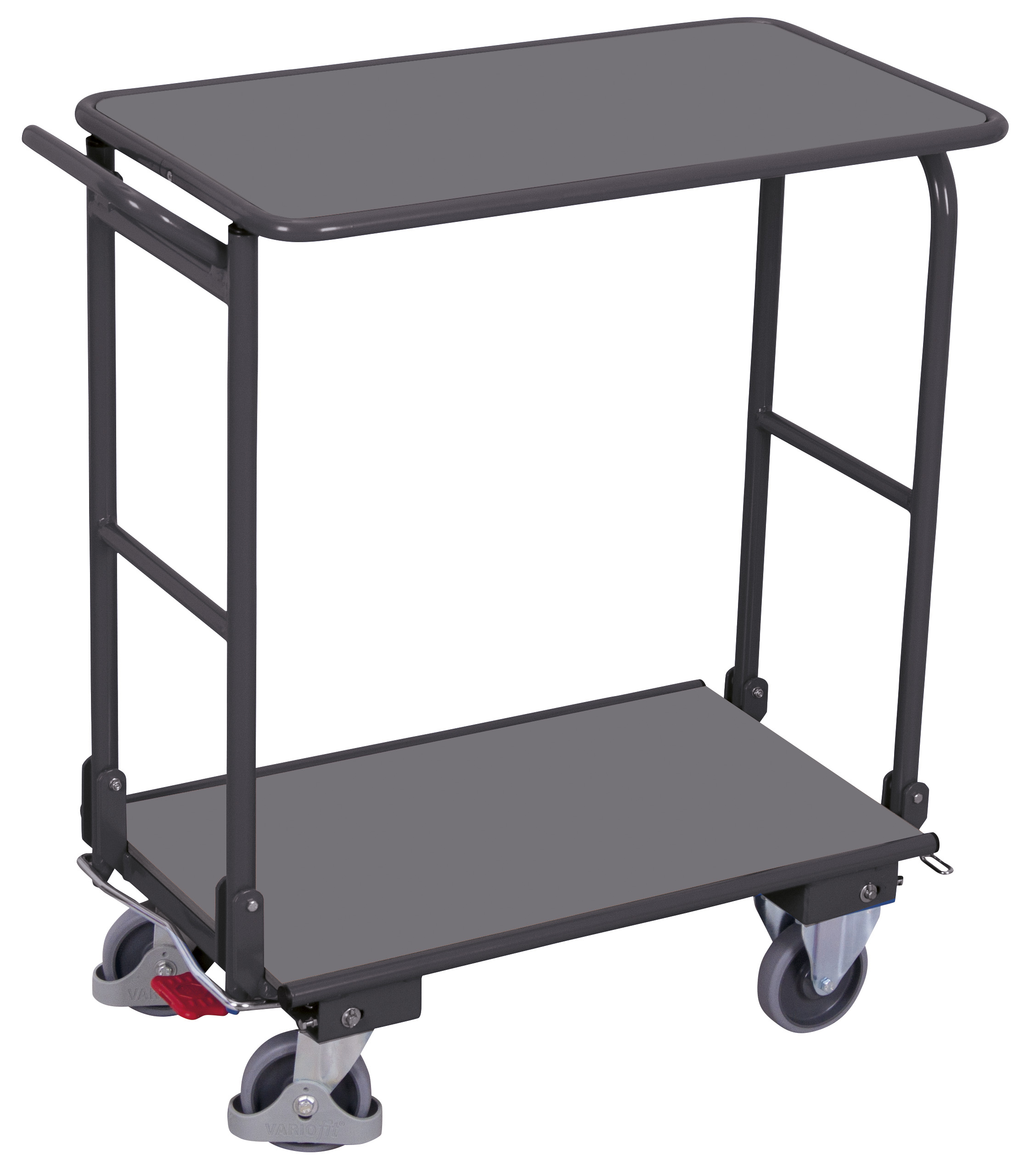 Kompakter Klappbügelwagen mit 2 Etagen 890 × 450 mm mit Holzladeflächen, 250 kg Traglast, RAL 7016, ideal für Lager & Werkstatt Kompakter Klappbügelwagen mit 2 Etagen 890 × 450 mm mit Holzladeflächen, 250 kg Traglast, RAL 7016, ideal für Lager & Werkstatt