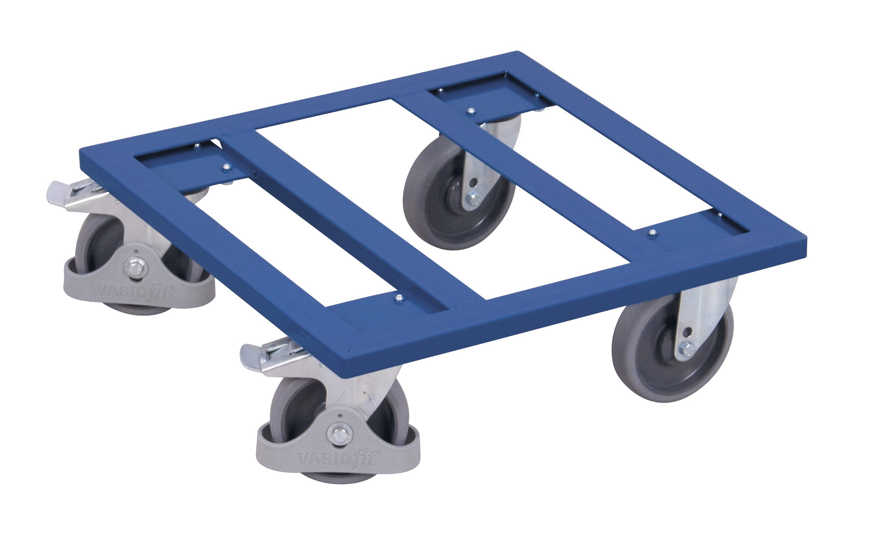 Robuster Kistenroller 500 x 500 mm mit offenem Rahmen, 400 kg Traglast, RAL 5010, ideal für Lager & Transport