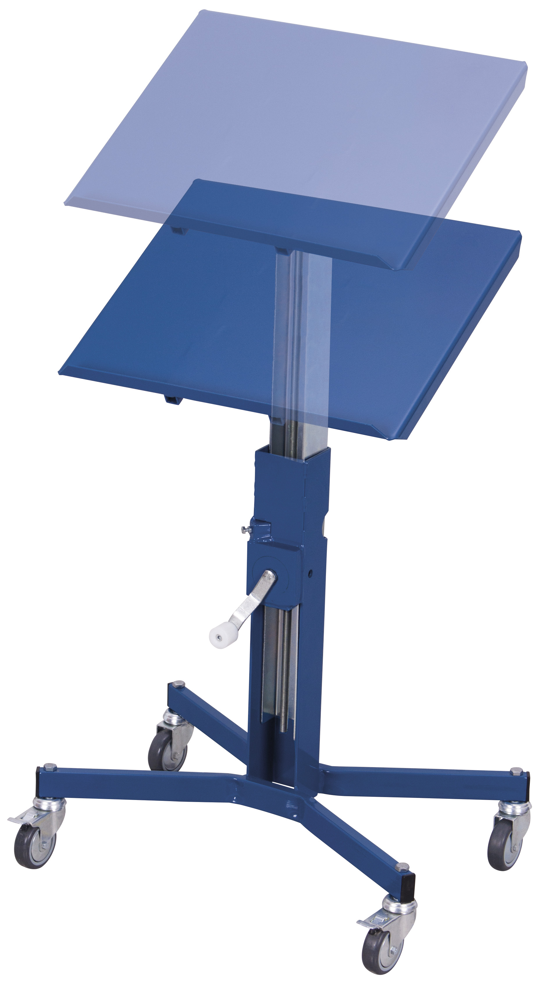Höhenverstellbarer Materialständer mit Handkurbel 600 x 415 mm, für Kisten 600 x 400 mm, RAL 5010, ideal für Montage & Fertigung