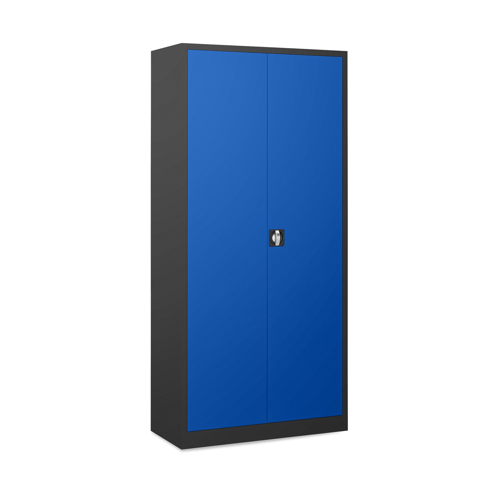 Stahl-Aktenschrank 920 × 420 × 1950 mm (5 Ordnerhöhen), Tiefschwarz / Enzianblau – robuster Stahlschrank für Büro und Archiv