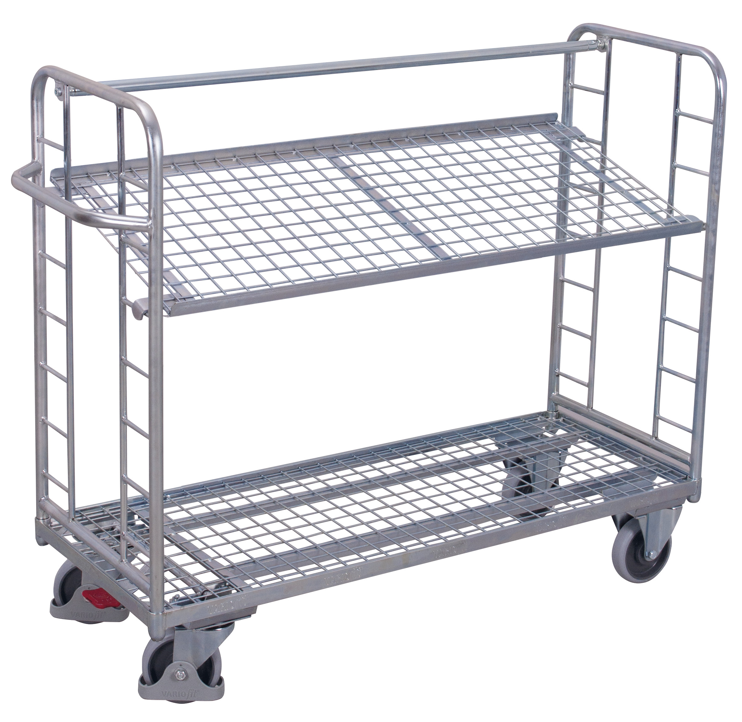Verzinkter Etagenwagen 1510 × 550 × 1235 mm mit 2 Drahtgitterböden, 250 kg Traglast, galvanisch geschützt, ideal für Lager & Kommissionierung Verzinkter Etagenwagen 1805 × 650 × 1275 mm mit 2 Drahtgitterböden, 400 kg Traglast, galvanisch geschützt, ideal für Lager & Kommissionierung