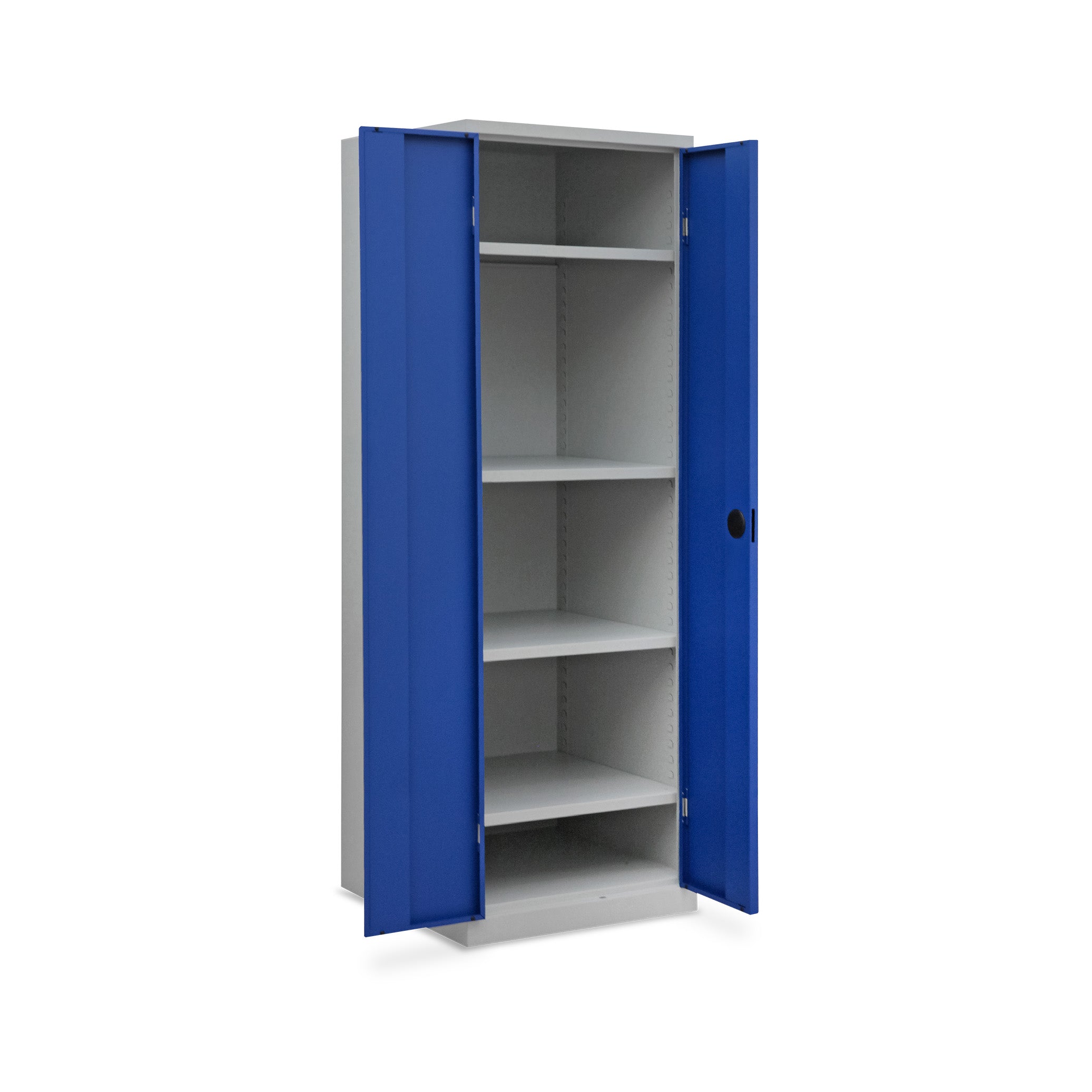 Schlanker Flügeltürenschrank 600 × 600 × 1800 mm, Farbe lichtgrau / enzianblau