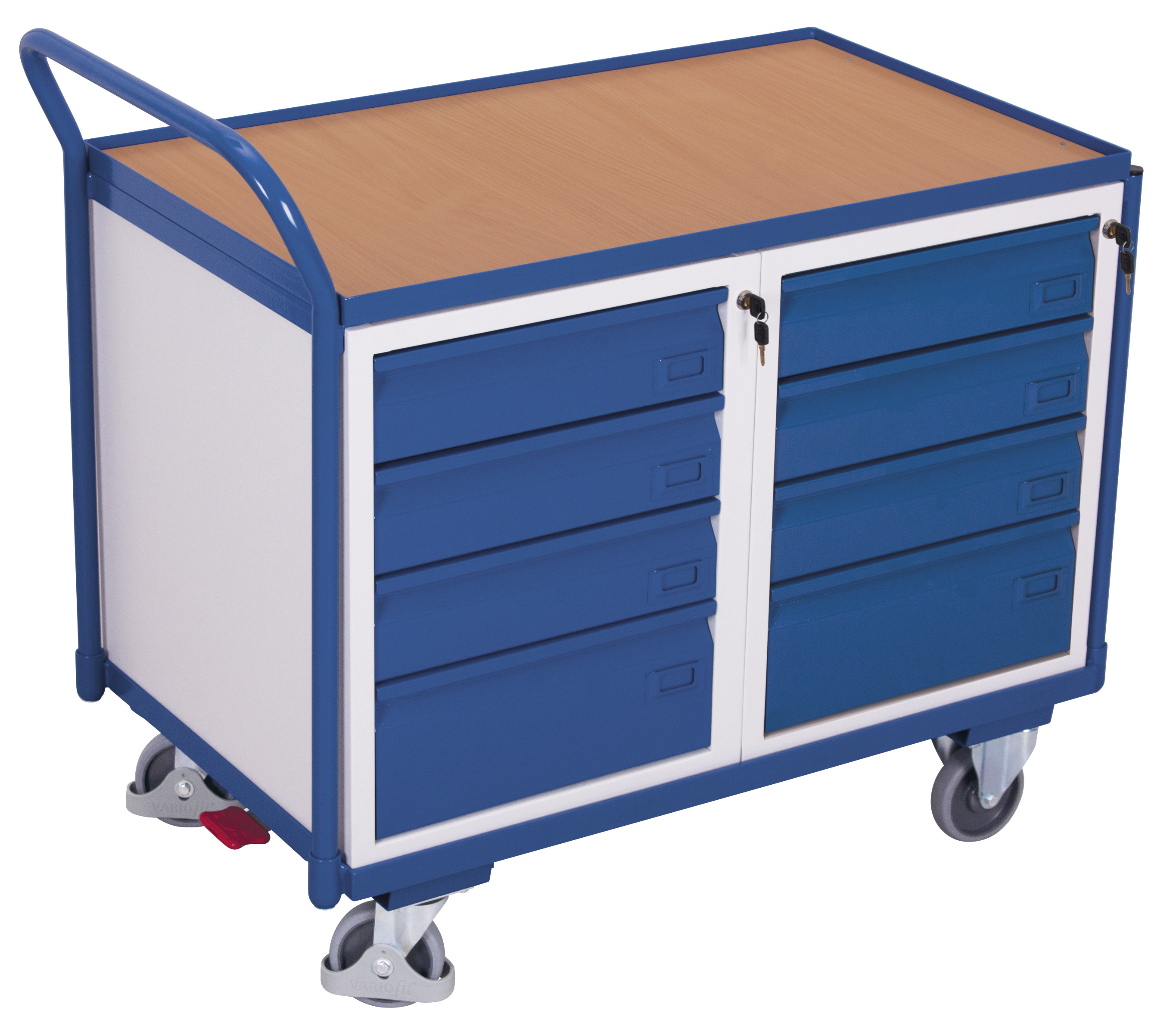 Strukturierter Werkstattwagen 250 kg mit Schubladen und Ladefläche, RAL 5010, 1125 × 625 mm Strukturierter Werkstattwagen 250 kg mit Schubladen und Ladefläche, RAL 5010, 1125 × 625 mm