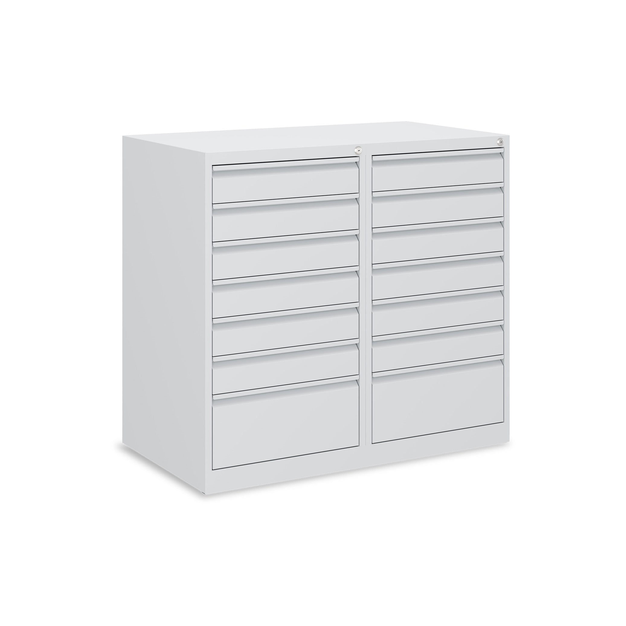 Stabiler Schubladenschrank 1000 × 500 × 900 mm – mit 14 Schubladen, Farbe lichtgrau / lichtgrau