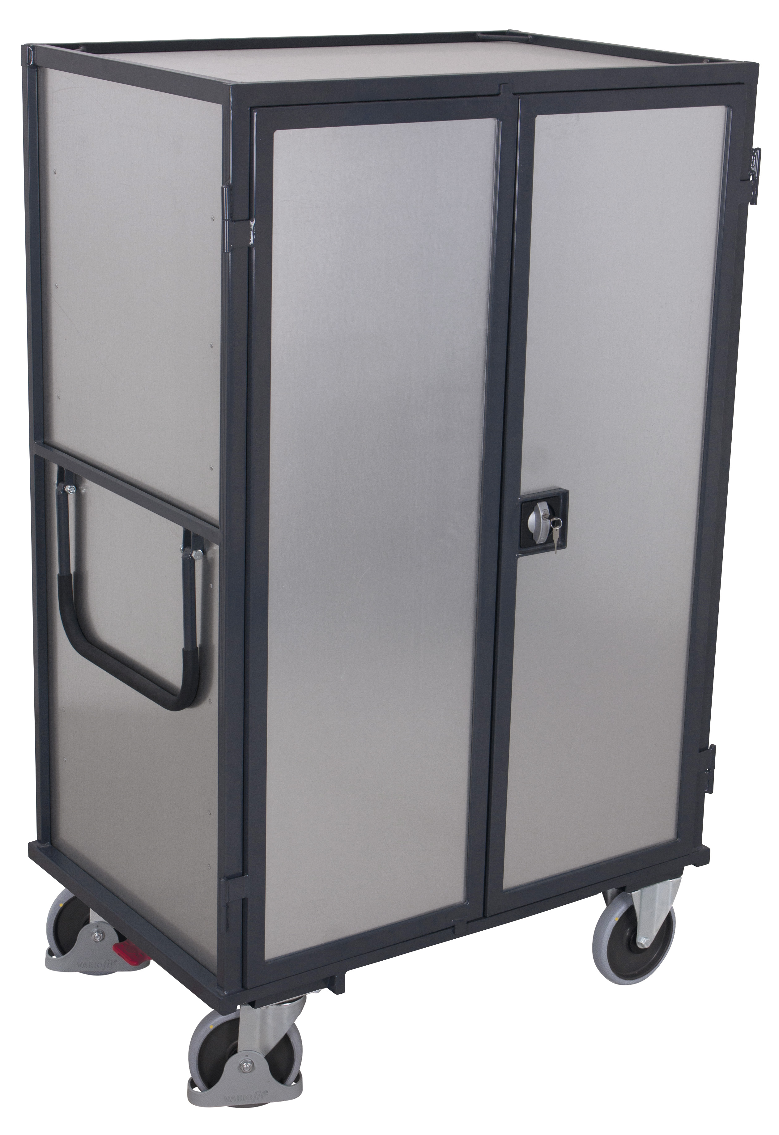 Verschließbarer ESD-Etagenwagen 1115 × 730 × 1810 mm, mit Flügeltür und verzinkten Wänden Verschließbarer ESD-Etagenwagen 1315 × 830 × 1810 mm, mit Flügeltür und verzinktem Gehäuse