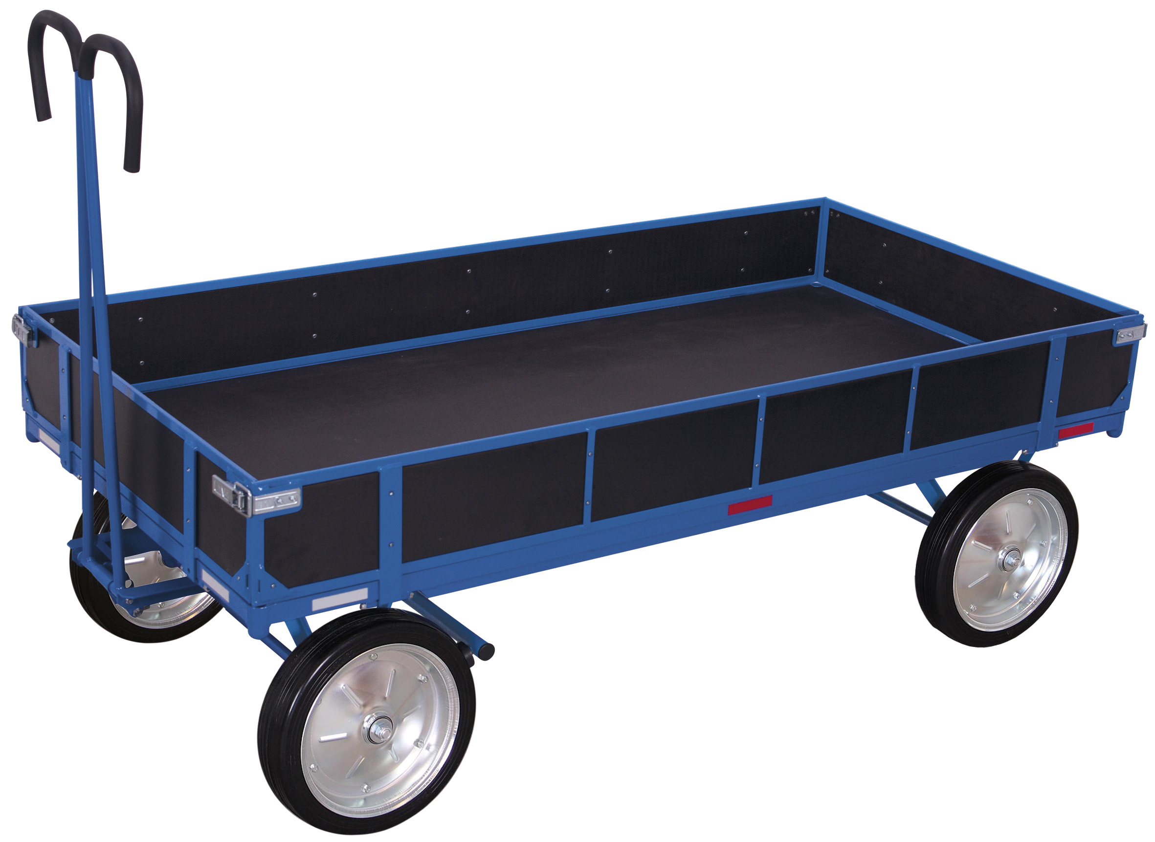 Großraum-Handpritschenwagen 2080 × 1030 mm mit klappbaren Bordwänden, 1250 kg Traglast, Vollgummibereifung, RAL 5010 Schwerlast-Handpritschenwagen 1680 × 830 mm mit klappbaren Bordwänden, 1000 kg Traglast, Luftbereifung, RAL 7016