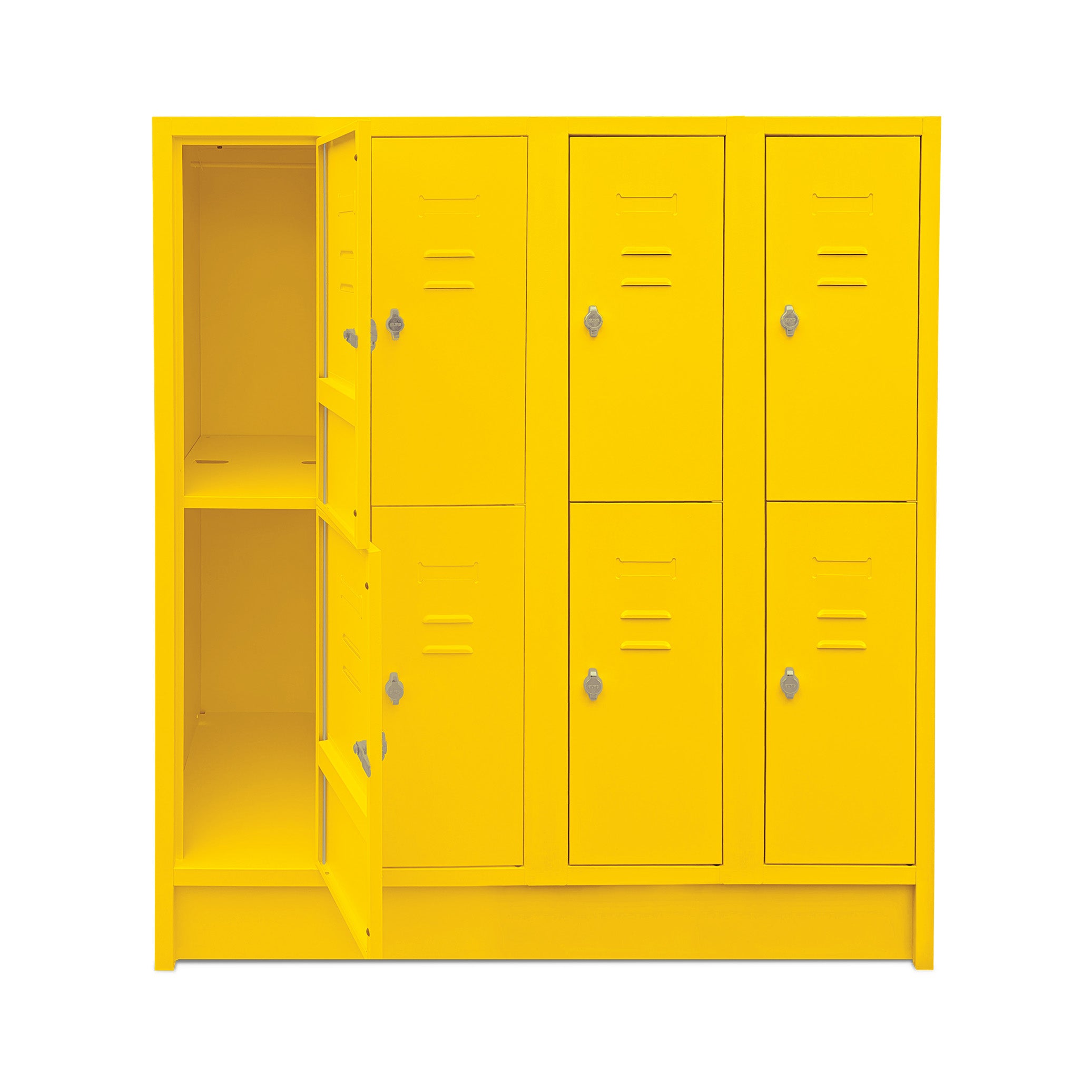 Geräumiger Schul-Fächerspind, 4 Abteile mit je 2 Fächern, 1600 mm hoch, Farbe Zinkgelb