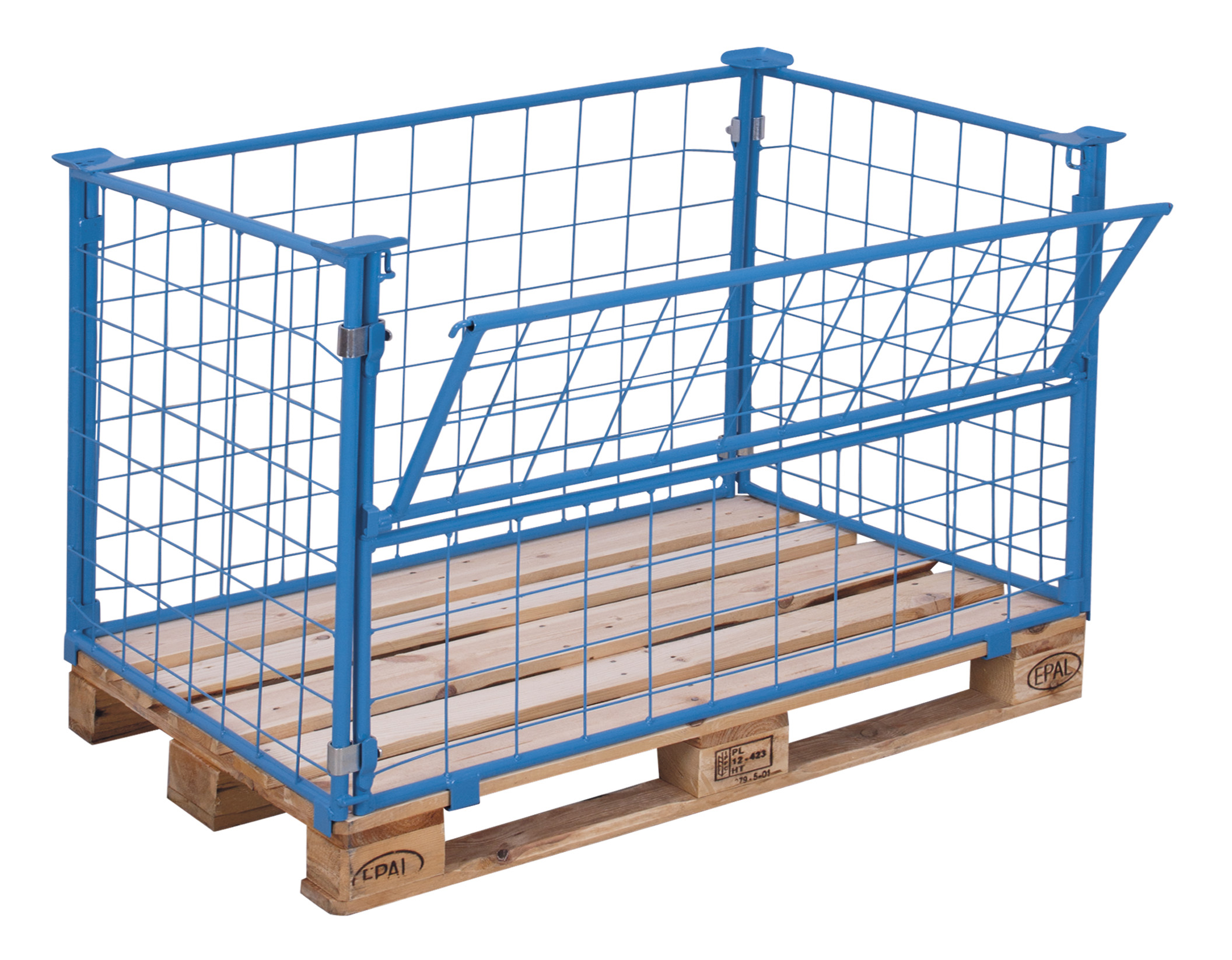 Funktionaler Palettenaufsatz Typ 64, Nutzhöhe 1600 mm, für Euro- und Industriepaletten, RAL 5010, 1200 × 800 mm Funktionaler Palettenaufsatz Typ 64, Nutzhöhe 1200 mm, für Euro- und Industriepaletten, RAL 5010, 1200 × 800 mm