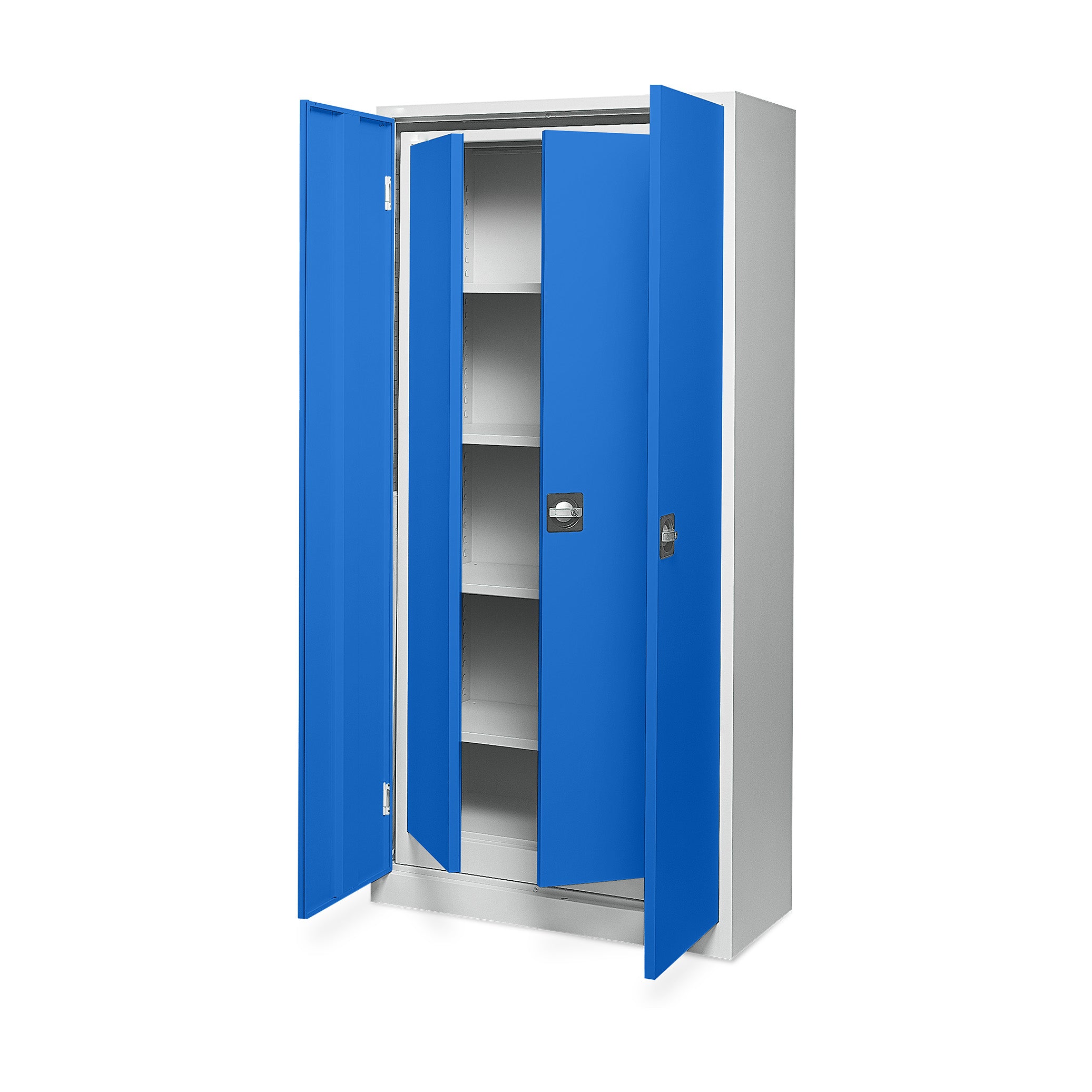 Praktisches Flügeltürenschrank-Set 920 × 420 × 1950 / 800 × 380 × 1800 mm, Farbe lichtgrau / enzianblau