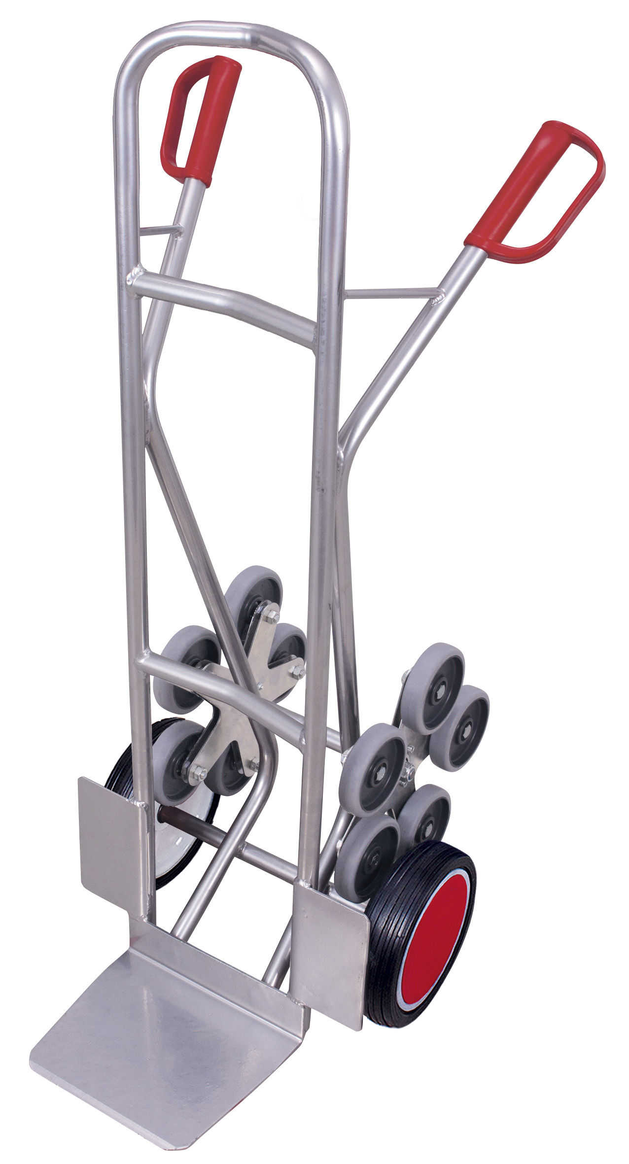 Vielseitige Aluminium-Treppenkarre 610 × 705 × 1310 mm mit fünfarmigen Radsternen, Vollgummibereifung Vielseitige Aluminium-Treppenkarre 610 × 705 × 1310 mm mit fünfarmigen Radsternen, Vollgummibereifung